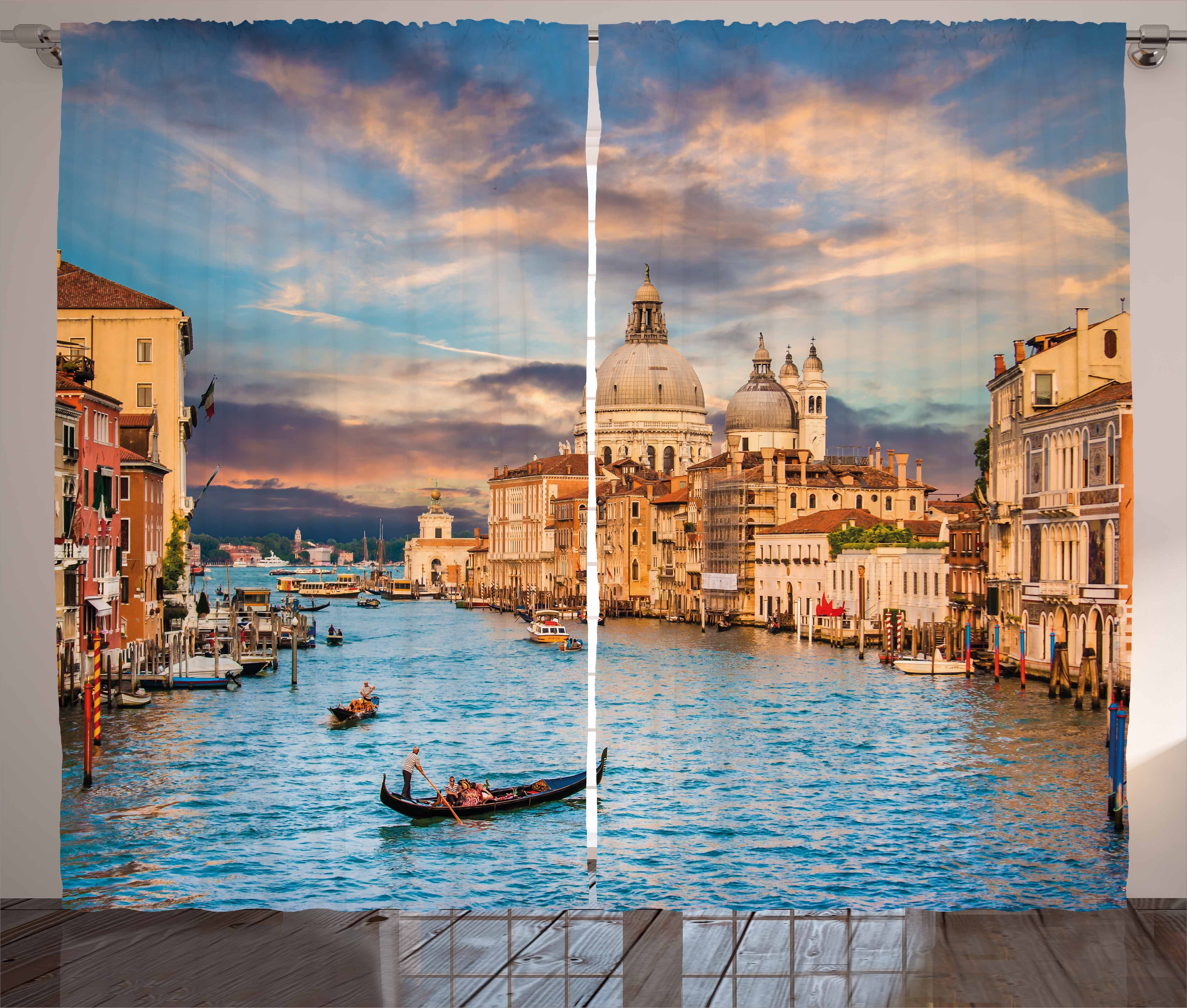 Gardine Schlafzimmer Kräuselband Vorhang mit Grande Italien Bild Venedig Canal Abakuhaus, Haken, Schlaufen und