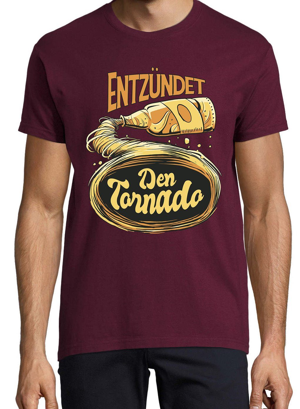 Youth Designz T-Shirt mit Den trendigem Bier Shirt Burgund Tornado! Frontprint Entzündet Herren