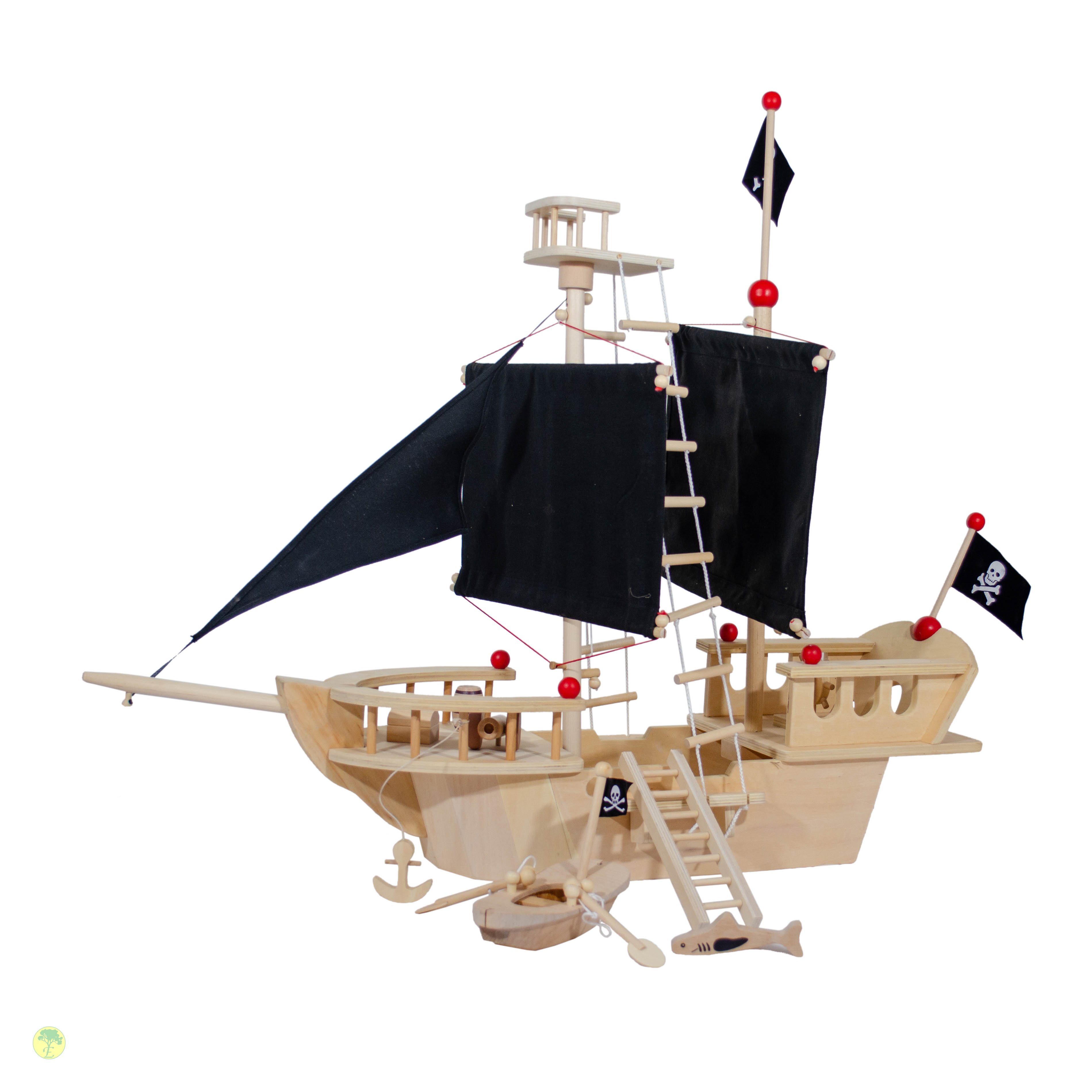 ESTIA Holzspielwaren Spielzeug-Schiff Piratenschiff inkl. Zubehör