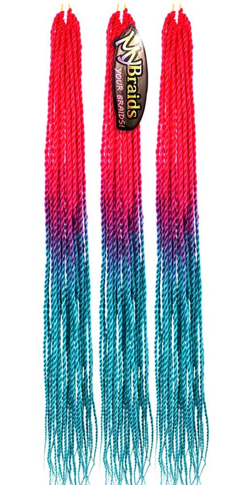 MyBraids YOUR BRAIDS! Kunsthaar-Extension Senegalese Twist Crochet Braids 3er Pack Ombre Zöpfe 21-SY Dunkles Pink-Wasserblau