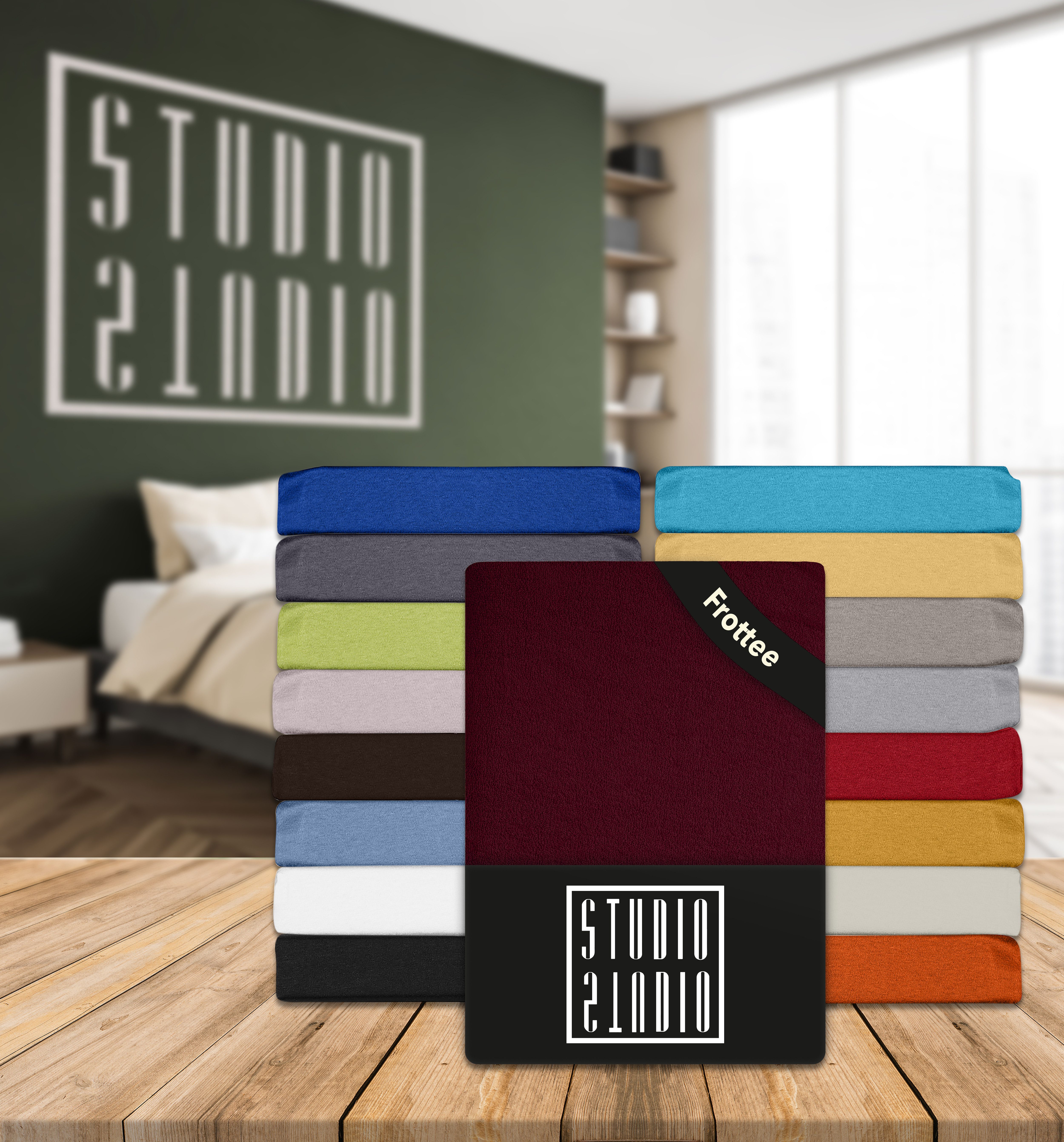 STUDIO Spannbettlaken Frottee, viele Größen, Baumwolle, weich & kuschelig, Baumwolle, Frottee, Gummizug: rundum, (1 Stück), 90x200 cm Bettlaken Spannbetttuch bis 25 cm Höhe - Bordeaux