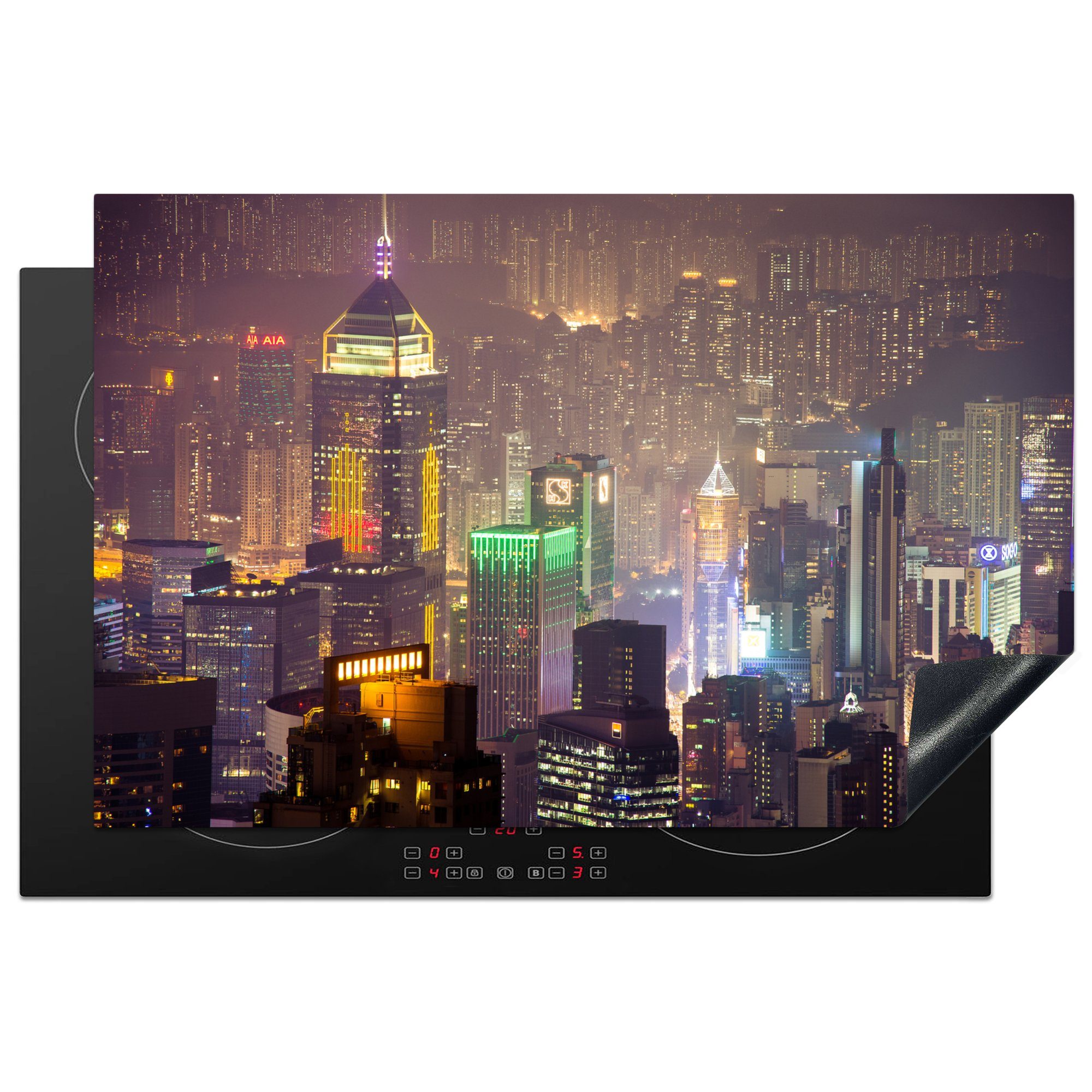 MuchoWow Herdblende-/Abdeckplatte Blick auf das Stadtbild von Hongkong vom Victoria Peak, Vinyl, (1 tlg), 81x52 cm, Induktionskochfeld Schutz für die küche, Ceranfeldabdeckung | Herdabdeckplatten
