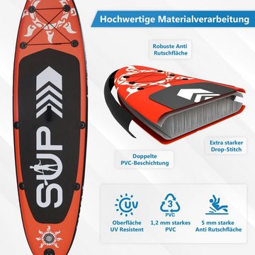 24Move SUP-Board Supboard Set, Premium Stand Up Paddleboard aufblasbar, inkl. Zubehör, Longboard, (Rucksack, Paddel, Action Cam ready, Doppelhub Pumpe, Sicherungsleine, 6 tlg., für Kinder & Erwachsene, ROT, 305x76, bis 150 kg), mit Drop Stich Technologie und Anti-Rutsch Oberfläche