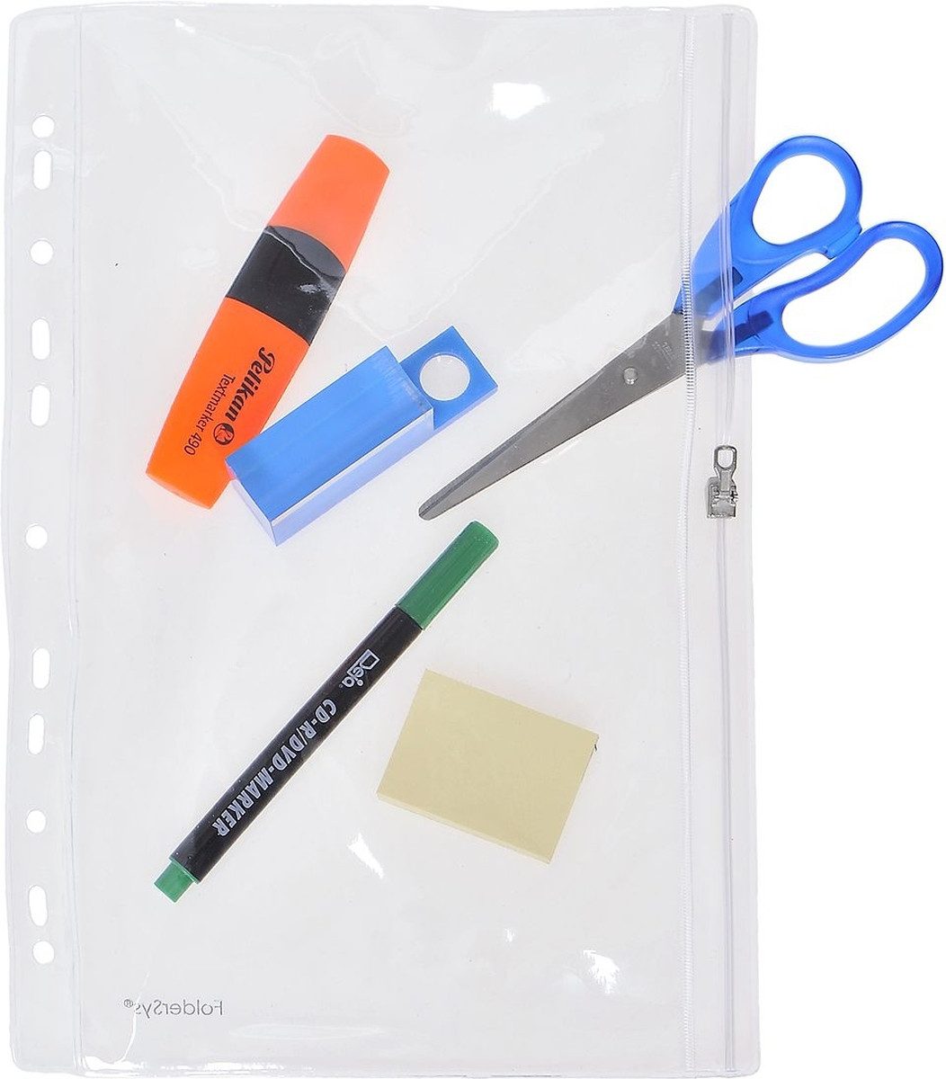 FOLDERSYS Prospekthülle Gleitverschlusstasche 305x213mm (keine A4 Blätter) PVC mit Lochung kla