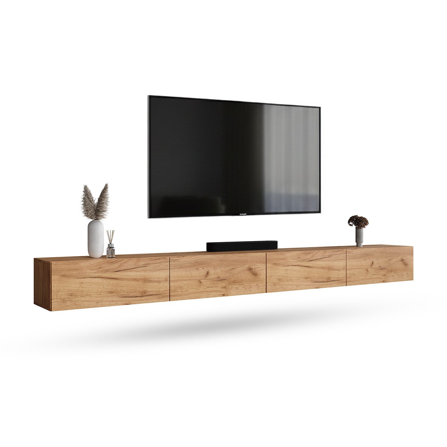 Planetmöbel TV-Schrank West TV-Board, Fernsehtisch 320 cm lang, TV-Lowboard (für Fernseher bis 75 Zoll, TV Schrank viel Stauraum, 2-St., sideboard hängend, Fernsehschrank 2x 160 x 30 x 37,5 cm) gold eiche