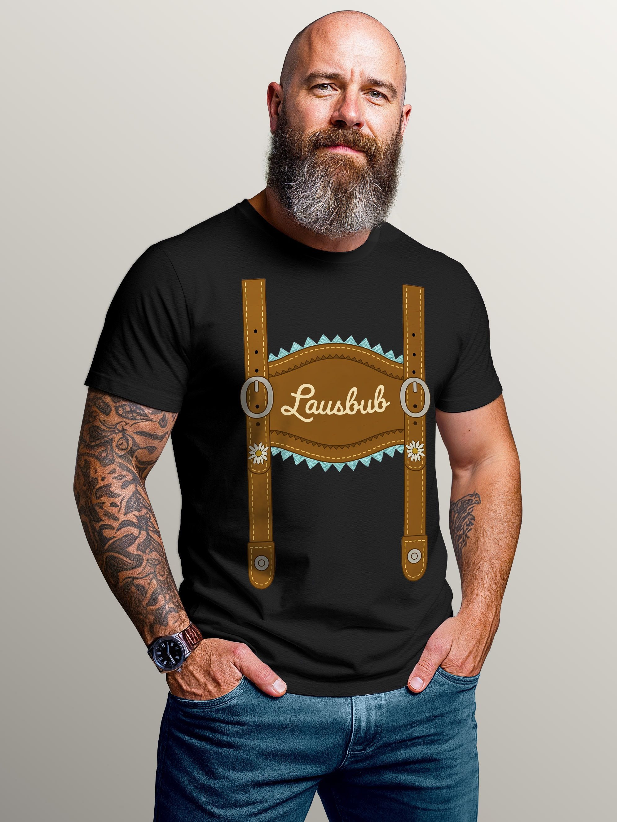 Print-Shirt Herren T-Shirt für das Oktoberfest Lausbub Lederhosen Fun-Shirt