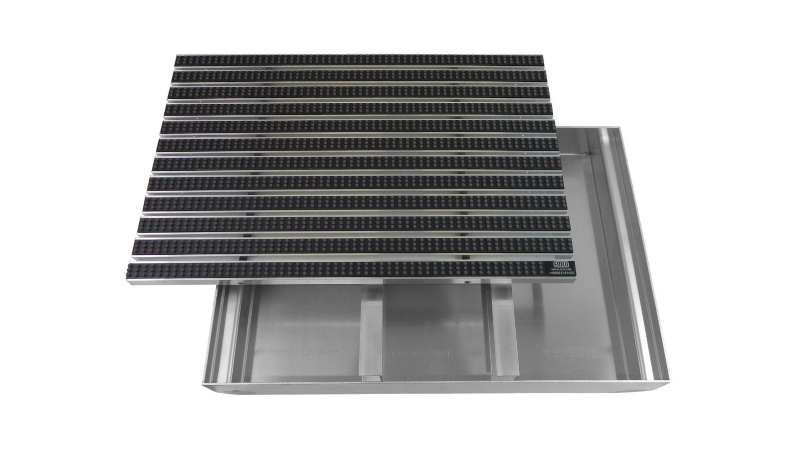 Emco Fußmatte Eingangsmatte DIPLOMAT + Bodenwanne Aluminium, Bürsten Grau, rechteckig, Höhe: 75 mm, Größe: 600x400 mm, für Innen- und Außenbereich