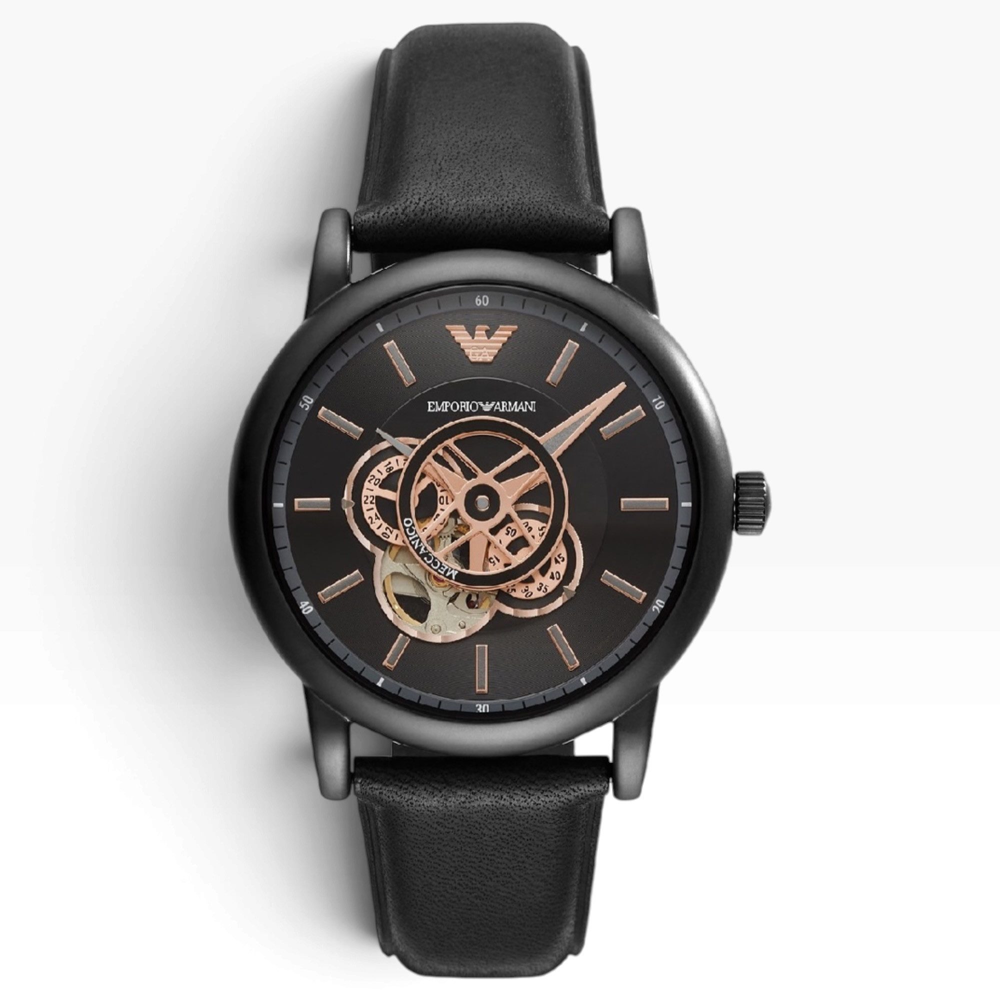 Emporio Armani Automatikuhr Emporio Armani Automatikuhr AR60012 Leder Schwarz 43 mm AR60012
