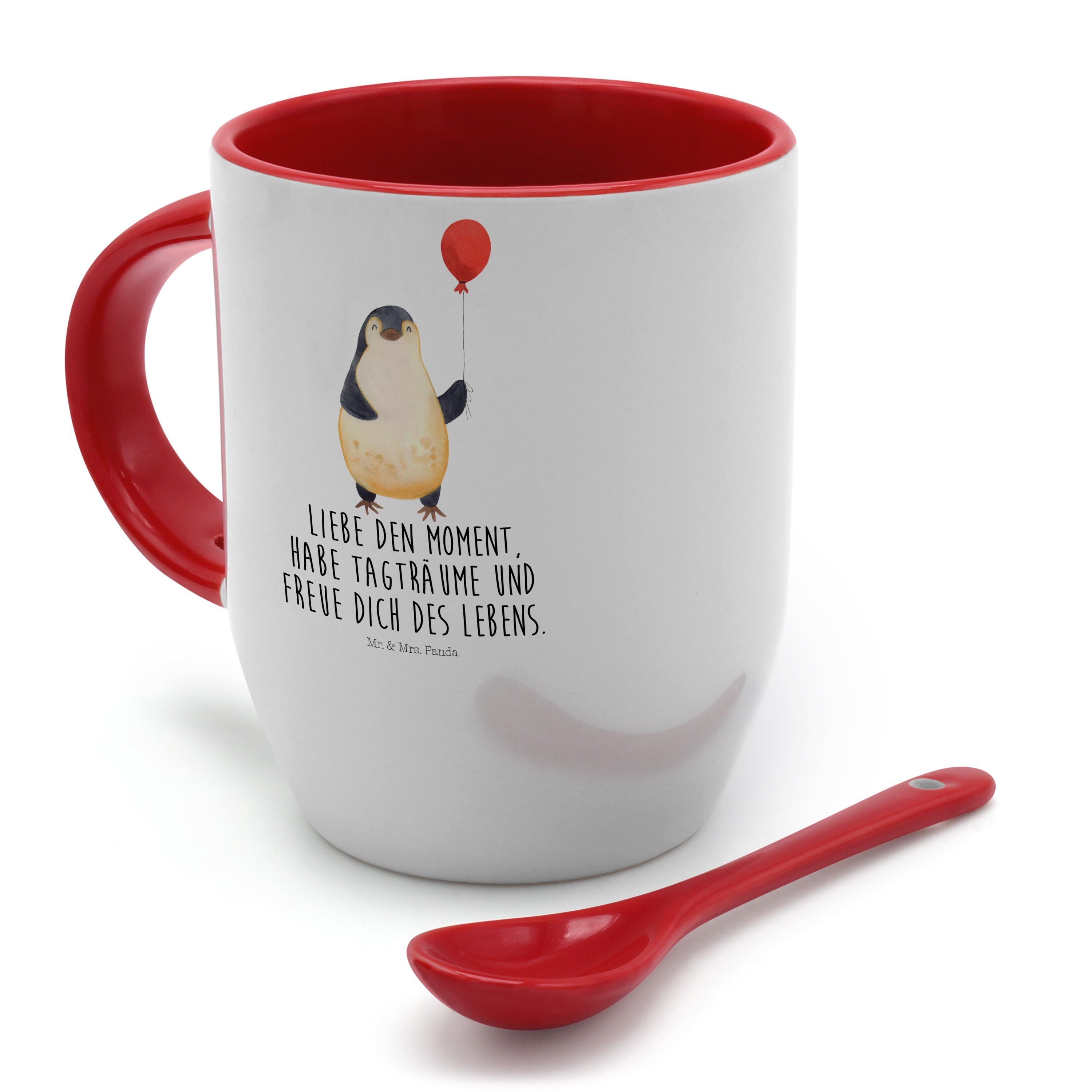 & Luftballon Mrs. Mr. Pinguin Geschenkidee, Geschenk, Glück, Jahrmarkt, Tasse Panda - Keramik Weiß -