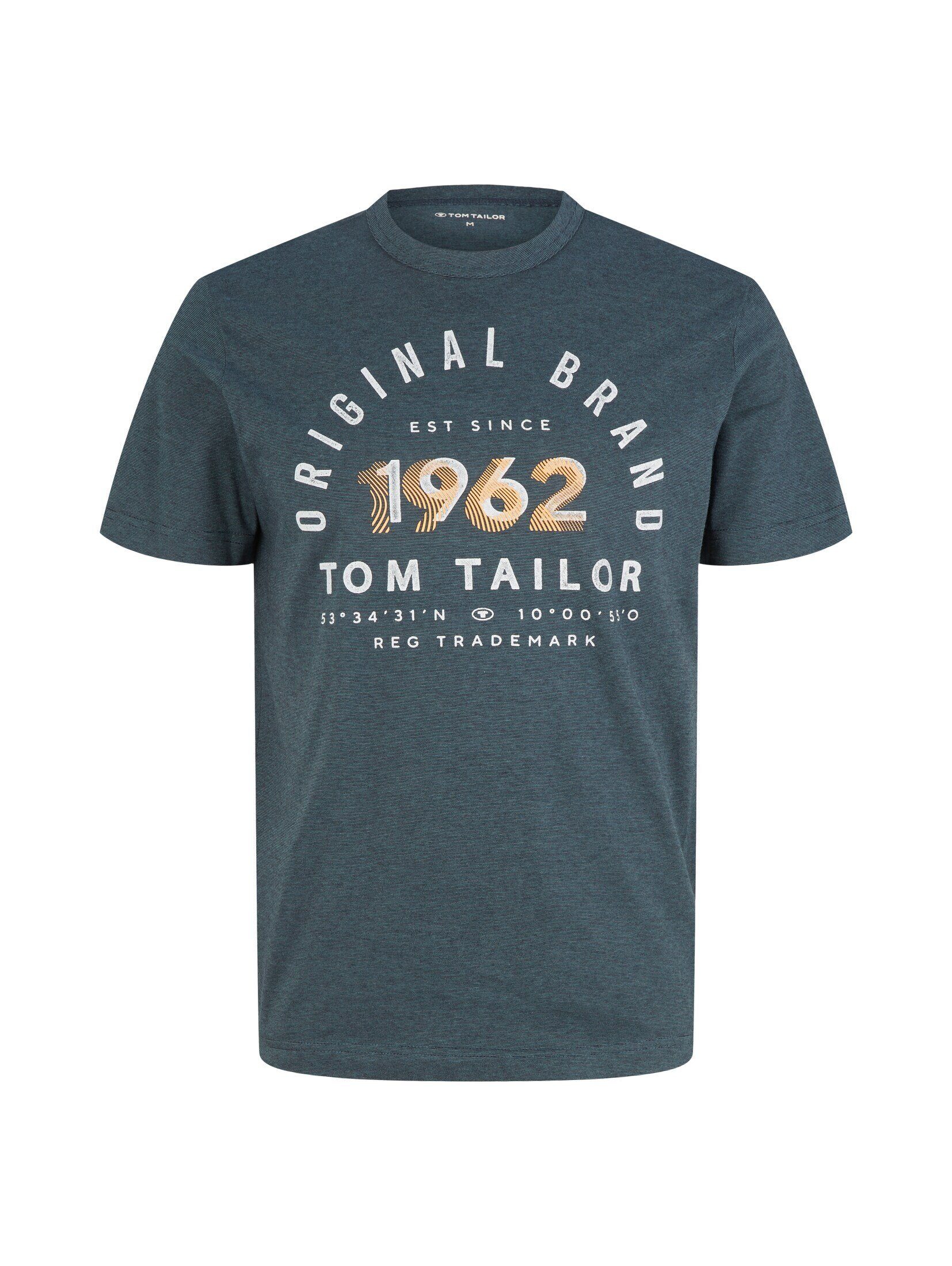 T-Shirt fine stripe Print deep TOM green mit TAILOR bluish T-Shirt