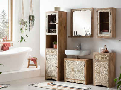 massivum Badmöbel-Set Delhi 5-teiliges Badezimmer Möbel aus Massivholz Landhausstil, (5-St)