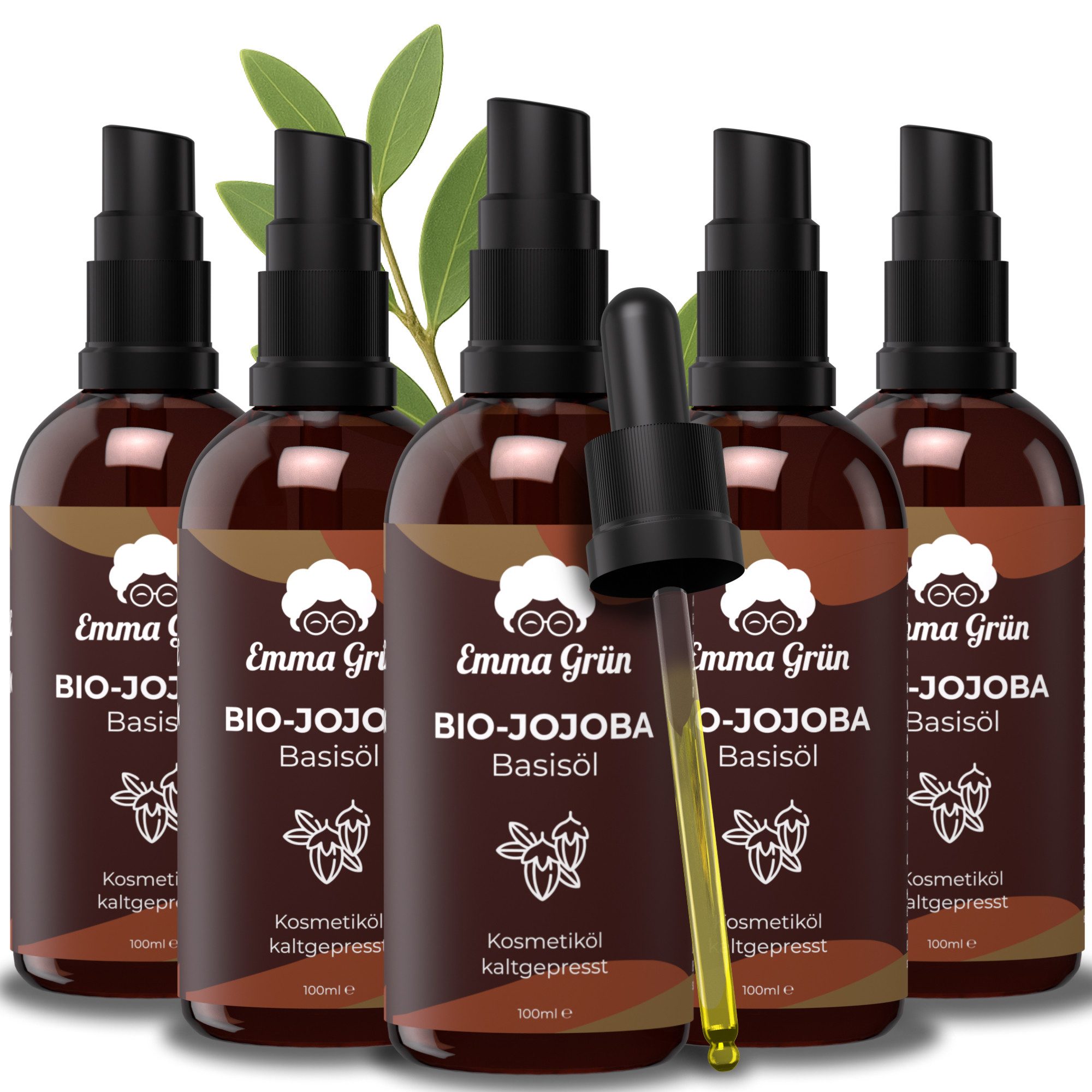 Emma Grün Körperöl Bio Jojobaöl Kaltgepresst 100ml [100% REIN], ‎Spendet Feuchtigkeit, zieht schnell ein, vielseitig einsetzbar