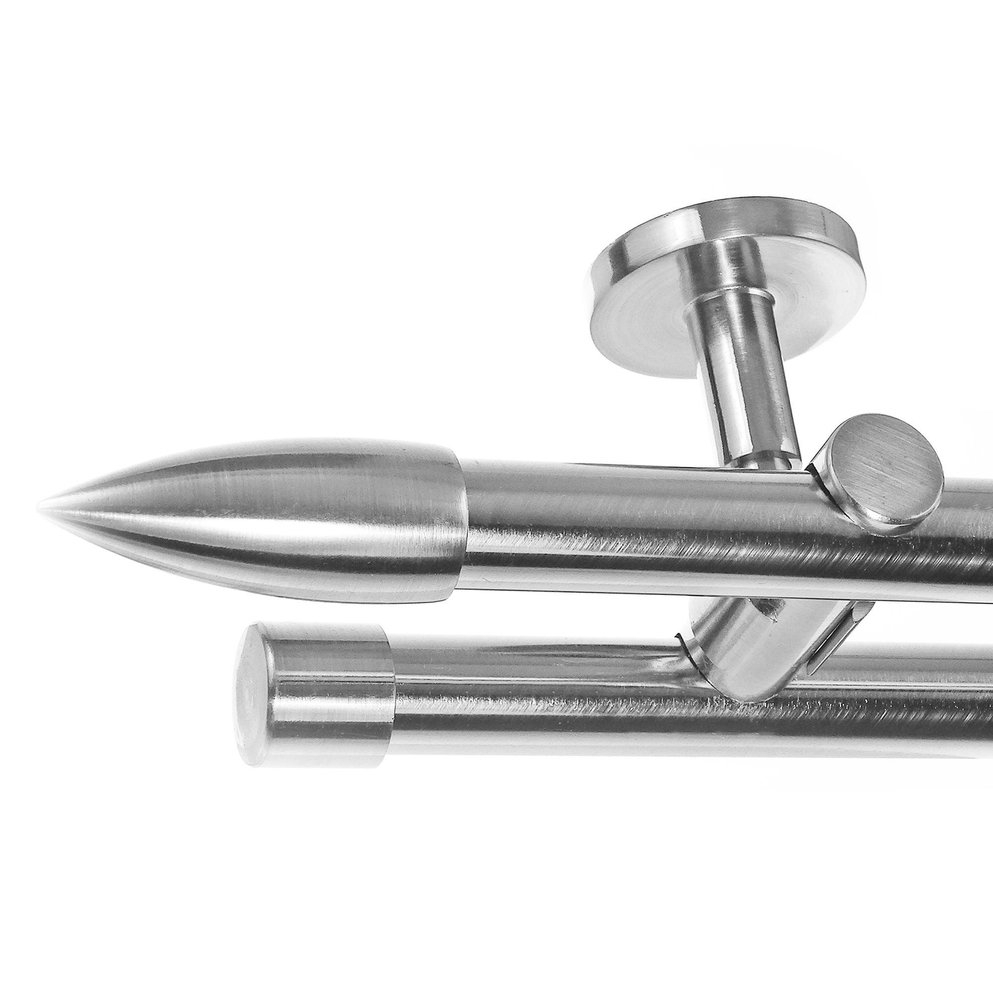 BASIT Gardinenstange Edelstahloptik 20mm mit Wandträgern 120 cm E82, Ø 20 mm, 2-läufig, verschraubt, Metall, D41 120 cm E82 Spitze