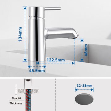 Auralum Waschtischarmatur Wasserhahn Bad Einhebel Armatur mit Ablaufgarnitur für Waschbecken Badezimmer Mischbatterie