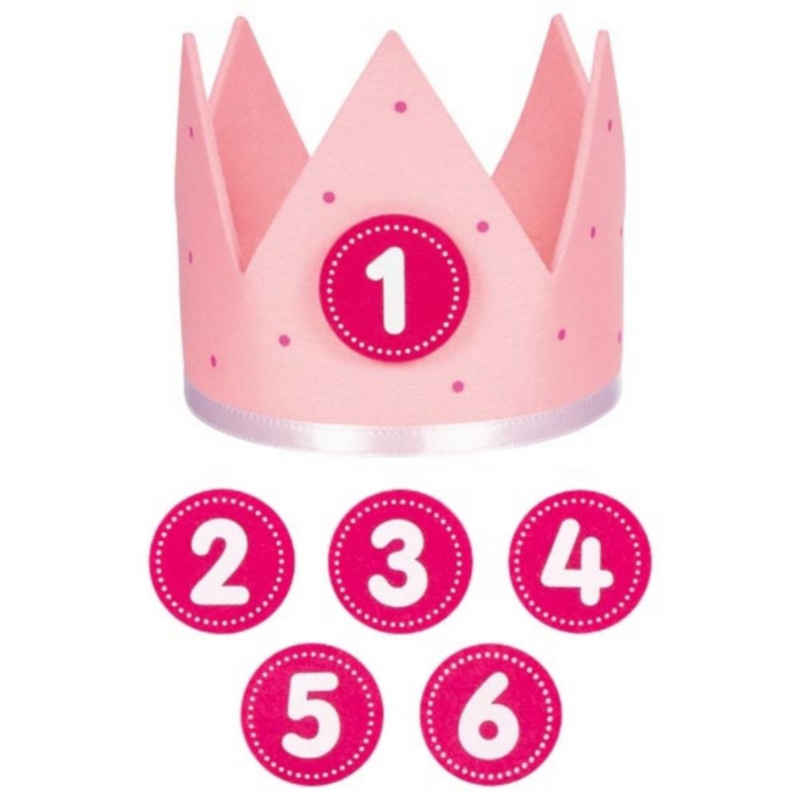 Gollnest & Kiesel Dekofigur Goki Geburtstagskrone rosa 60677 Filz Zahlen austauschbar 1-6 (7 St), Größenverstellbar durch Klettverschluss