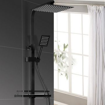 OULENBIYAR Brausegarnitur Home Duschsystem mit Thermostat Edelstahl Duschsäule, Regendusche, 6 Strahlart(en), Vielseitig Duschset 80-120 cm verstellbare Duschstange, Schwarz