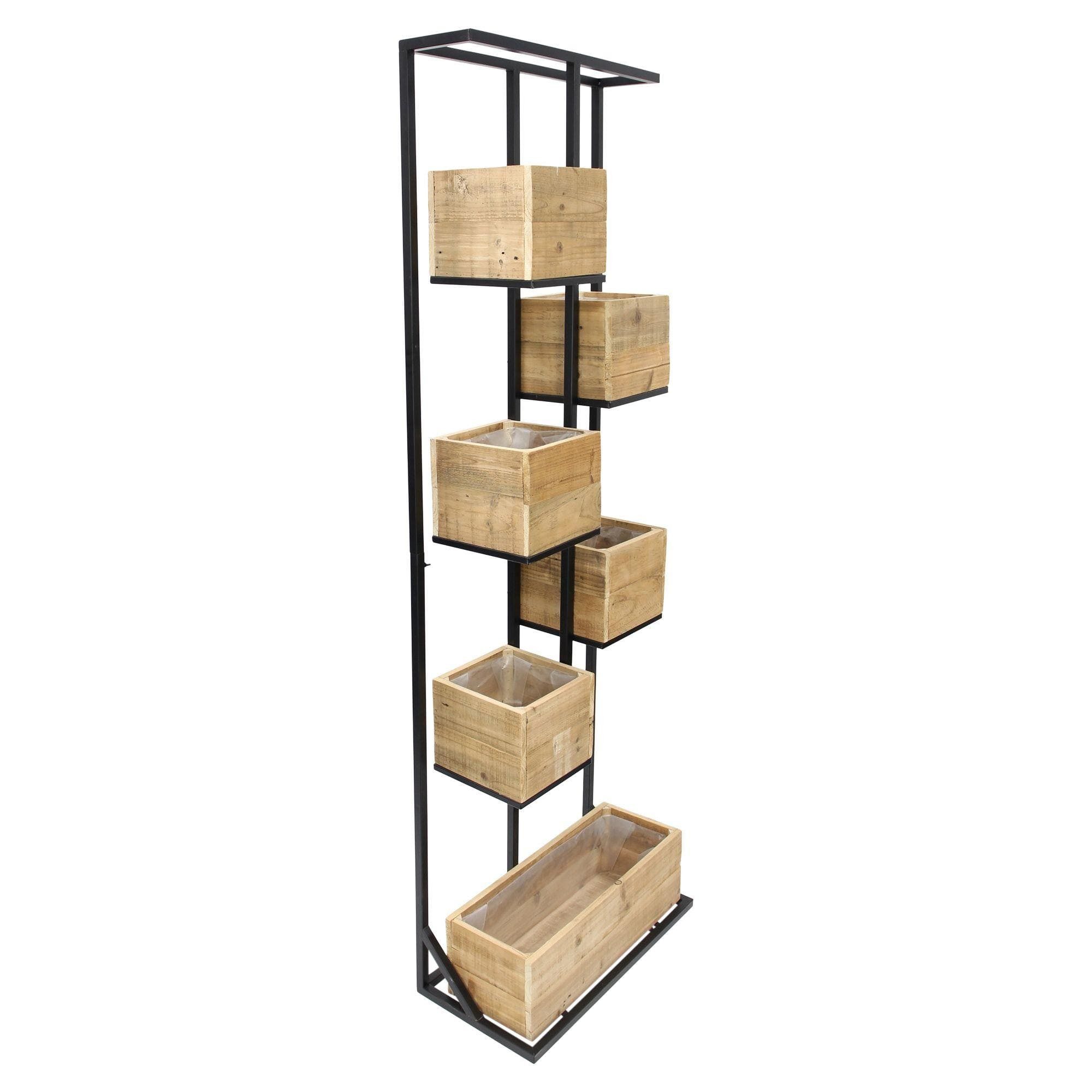 Dekoleidenschaft Blumenkasten "Recycling Wood" Blumenregal Pflanzregal, 6 Blumenkästen, 180 cm hoch, Pflanzkästen aus Holz