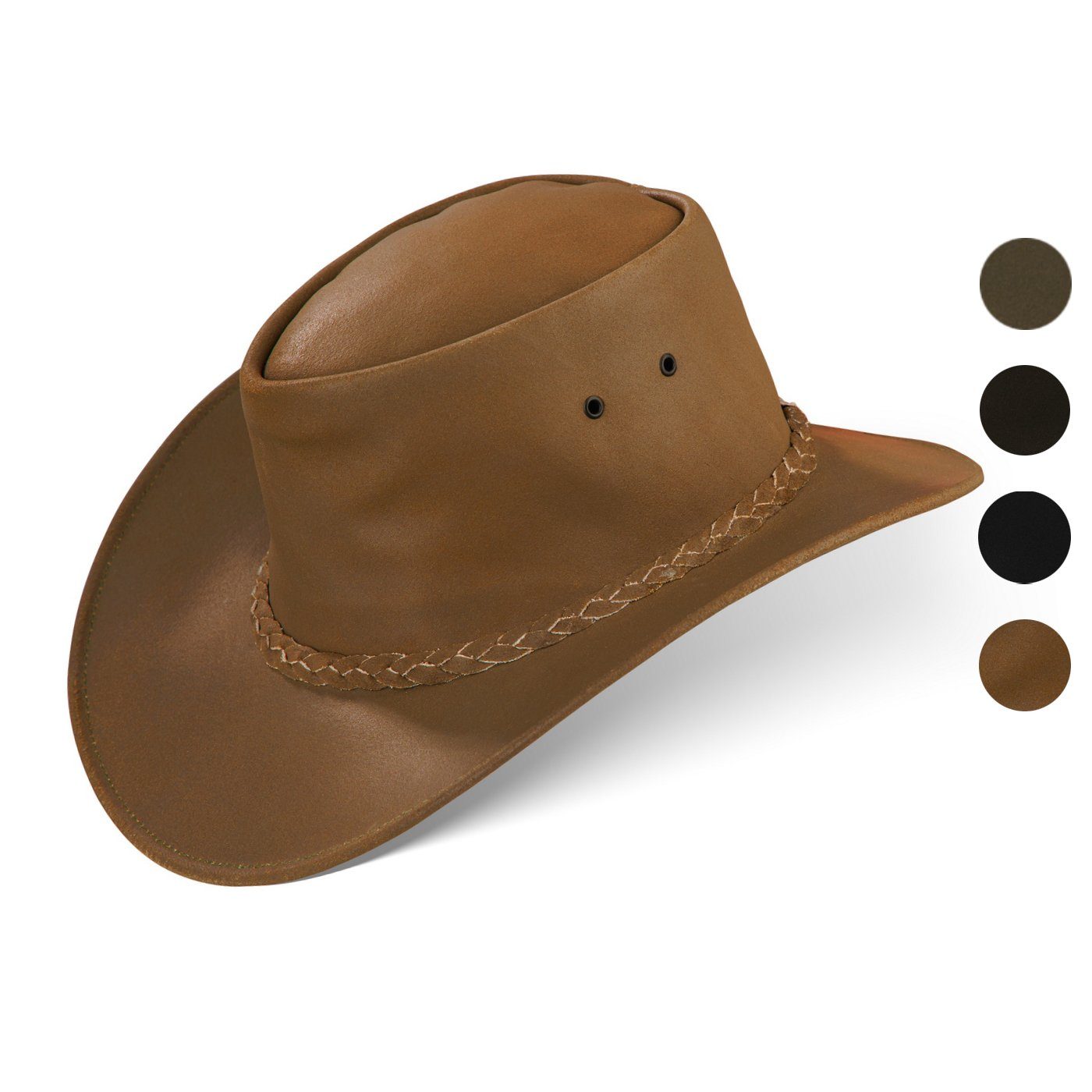 BLACK FOREST FOX Cowboyhut MELBOURNE Unisex Cowboy Western Wickel Rindsleder Hut Beige Brown Größe L