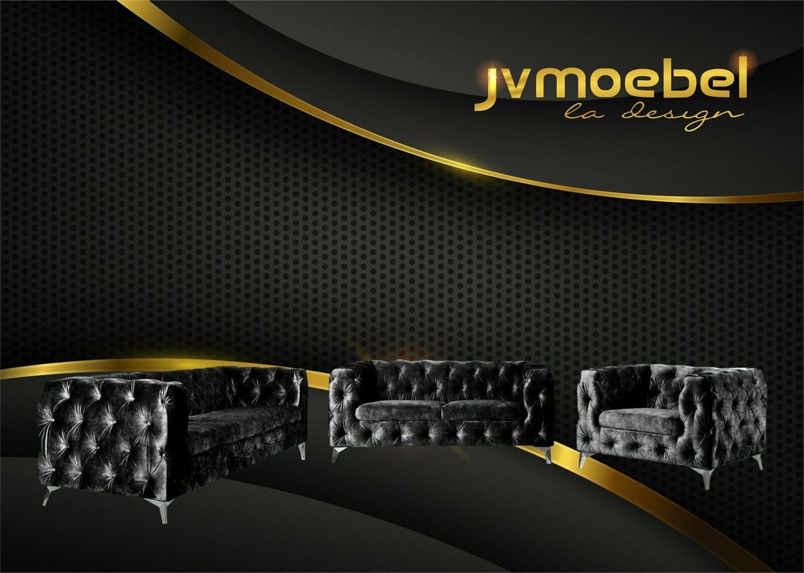 JVmoebel Chesterfield-Sofa, Garnitur Wohnlandschaft Sitzer Sofagarnitur Textil Design Schwarz 321 Chesterfield Couch