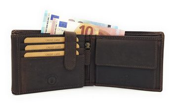 JOCKEY CLUB Geldbörse echt Leder Portemonnaie mit RFID Schutz Husky, Geldbeutel mit geprägten Huskies und Pfotenabdrücken