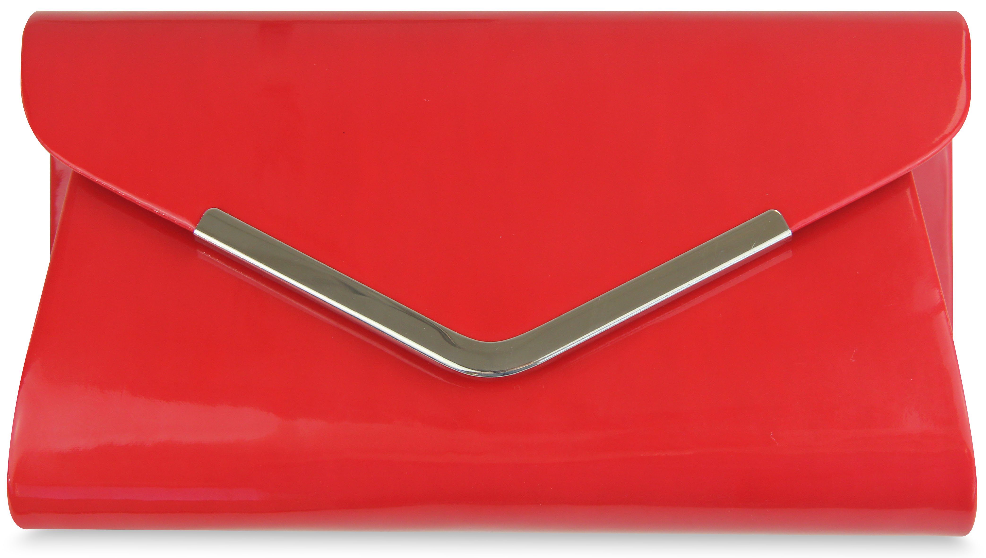 Frentree Clutch Abendtasche Damen in Lack-Optik, Eleganz in Rot mit silbern günstig online kaufen