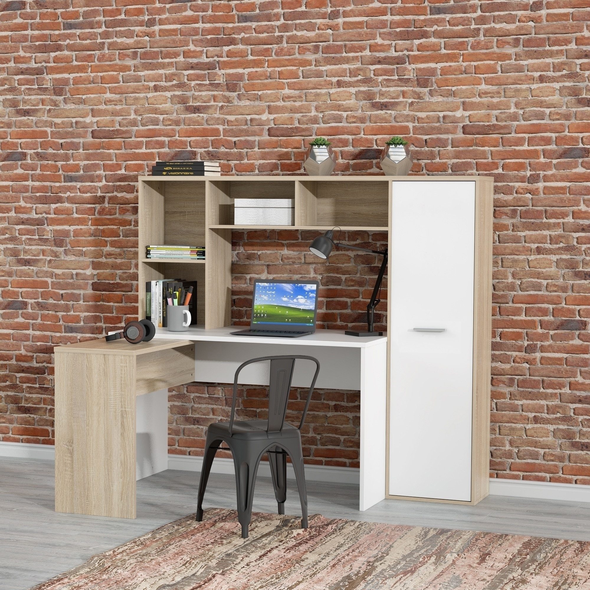 freiraum Eckschreibtisch ERIADU, 8 Fächer, 1 Tür, Sonoma Eiche / Weiss - 173x152x116cm (BxHxT)