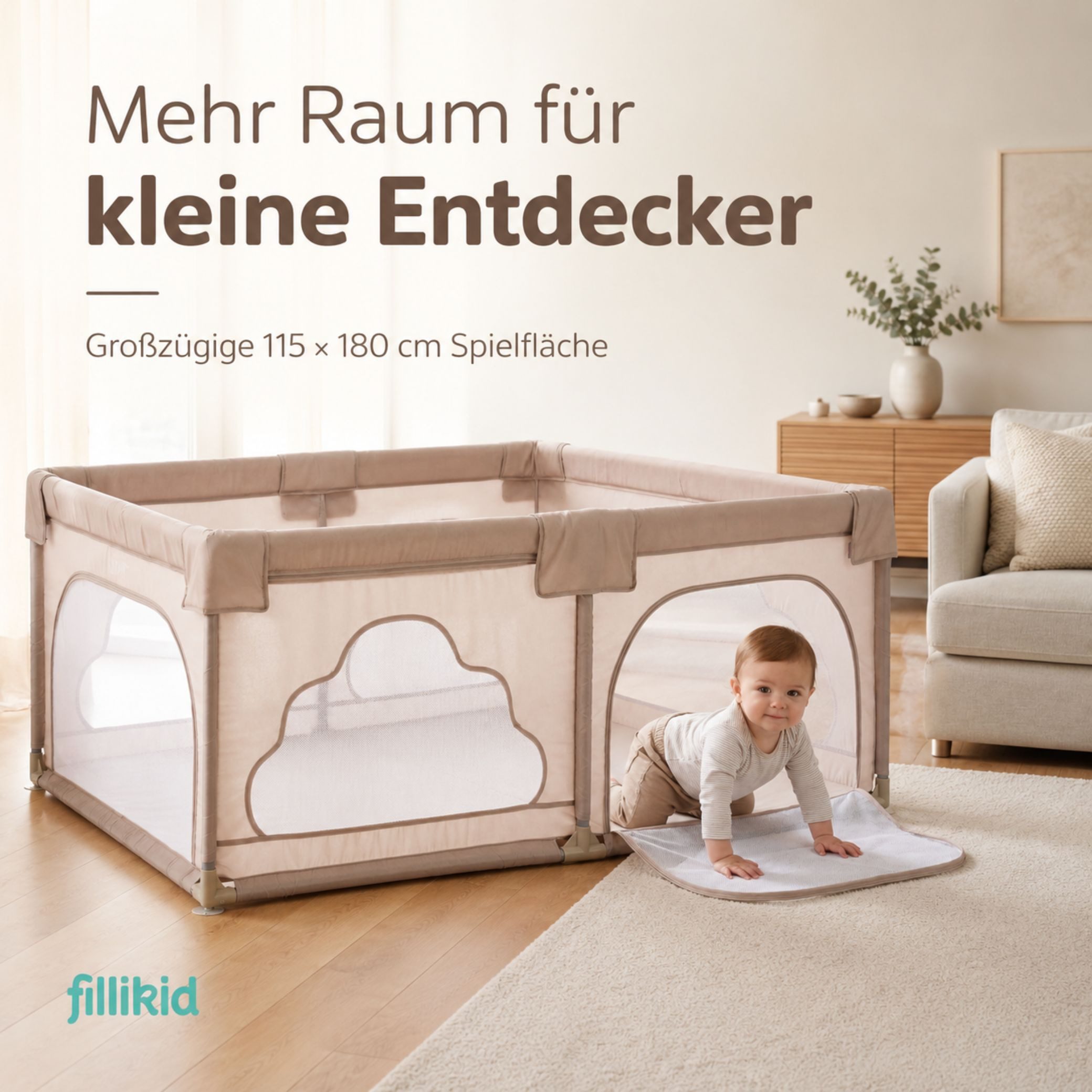Fillikid Laufstall Laufgitter Perth 115x180 cm natur Exklusiv