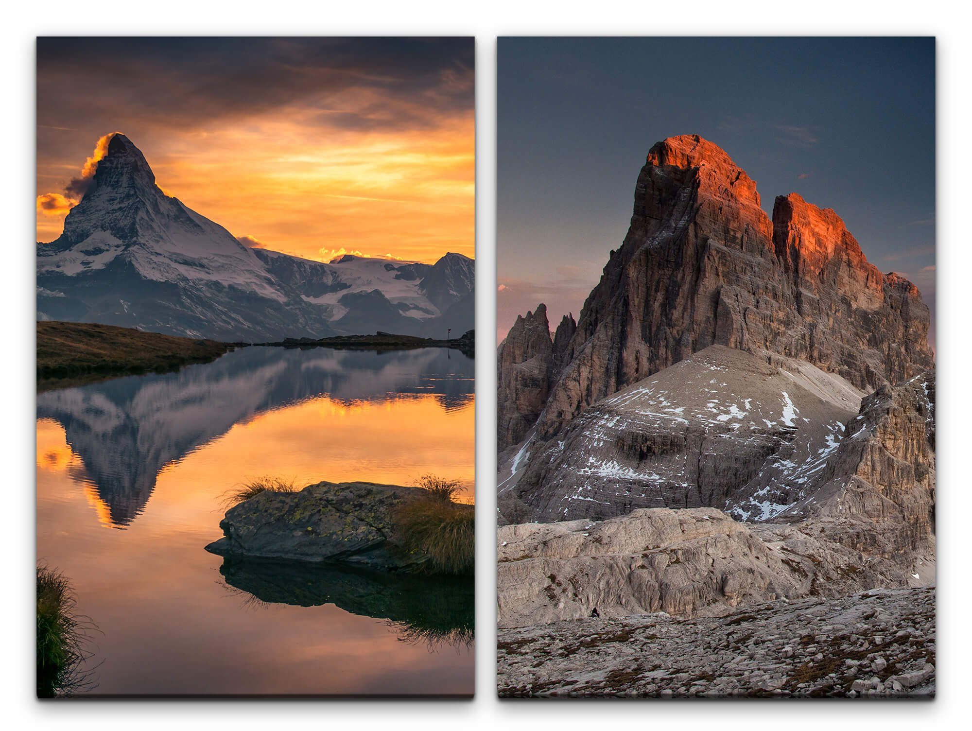 Sinus Art Leinwandbild 2 Bilder je 60x90cm Dolomiten Bergsee Natur Erholung  Reflexion Meditation Traumhaft