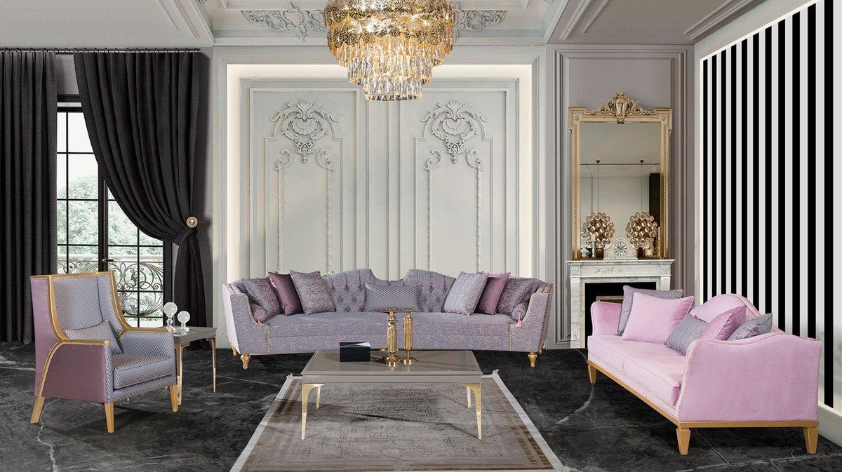 Casa Padrino Sofa Gold Wohnzimmer Wohnzimmer Barockstil Sofa Barock Möbel Luxus / Rosa - Elegantes Barock - Handgefertigte Sofa