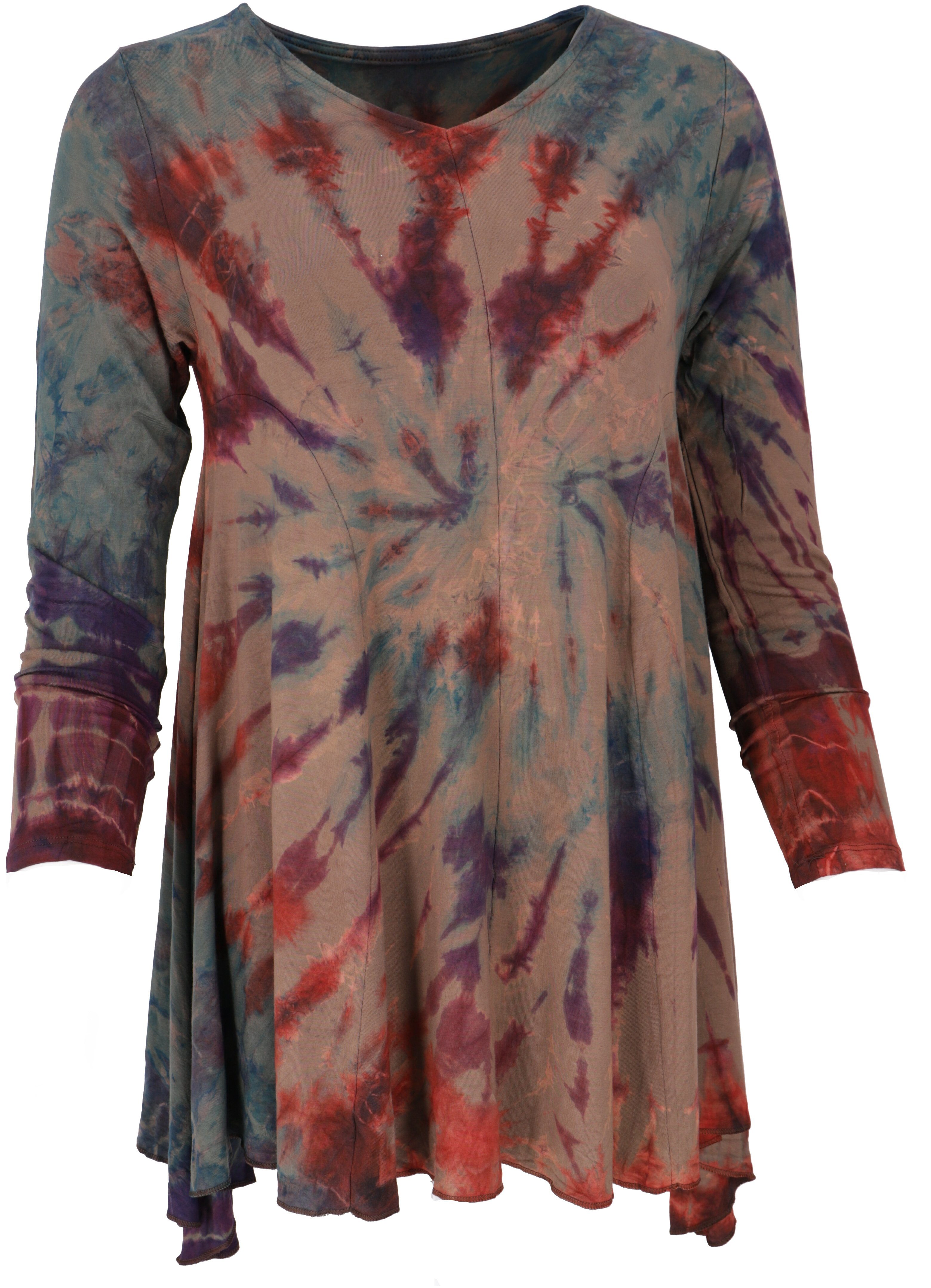 Guru-Shop Midikleid Batik Minikleid, Langarm Boho Tunika,.. alternative Bekleidung