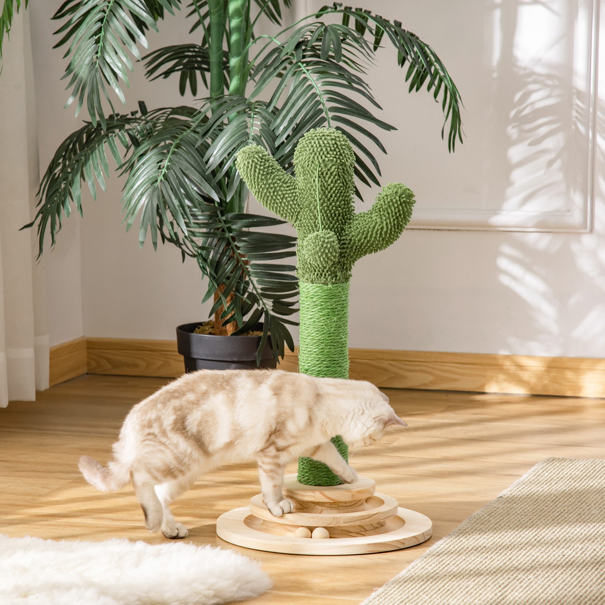 PawHut Kratzbaum Kratzsäule Kratzstamm in Kaktusform für Katzen unter 5 kg, 60 cm Hoch