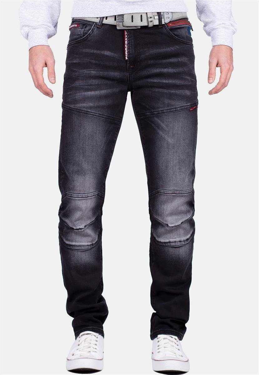Cipo & Baxx Hose roten Denim BA-CD699 Akzenten Slim-fit-Jeans stonewashed mit