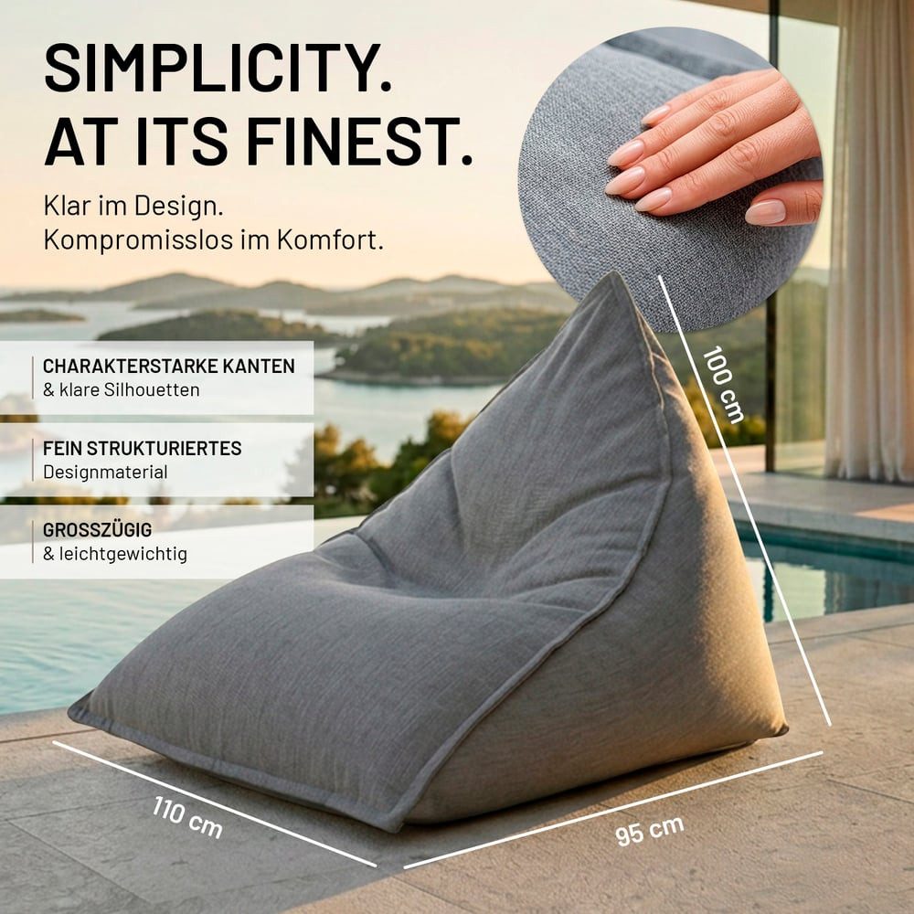 Lumaland Sitzsack Olefin Collection Design Sitzsack Outdoor Triangle - wetterfest, 300 L, Bean Bag aus UV-, chlor- & salzwasserresistentem Olefin-Polymergewebe