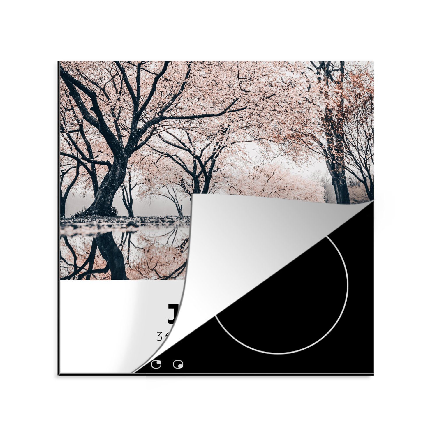 MuchoWow Herdblende-/Abdeckplatte Japan - Sakura - Frühling - Rosa, Vinyl, (1 tlg), 78x78 cm, Ceranfeldabdeckung, Arbeitsplatte für küche | Herdabdeckplatten