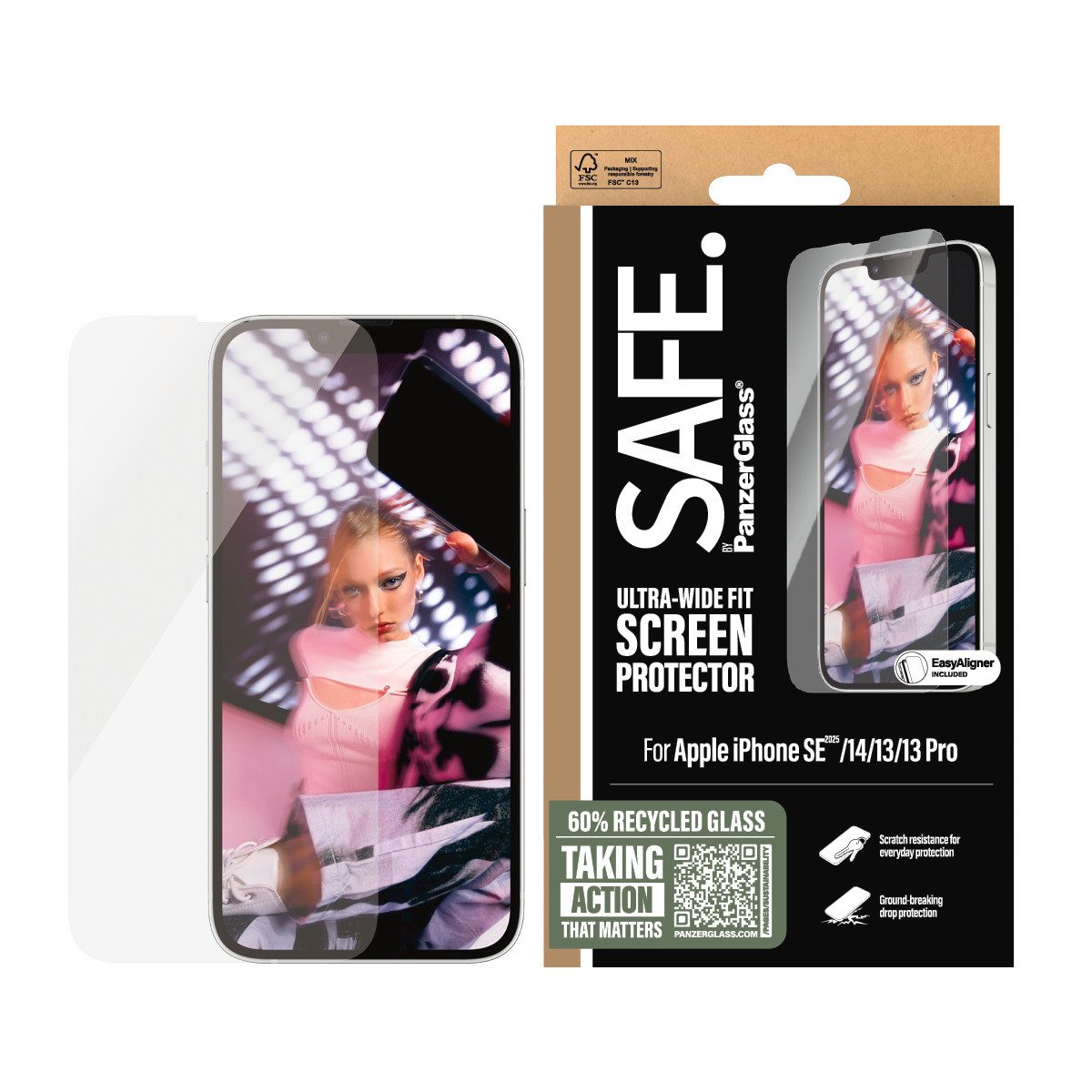 SAFE by PanzerGlass Displayschutzglas Ultra-Wide Fit Screen Protection für Apple iPhone 13/13 Pro, Apple iPhone 14, Apple iPhone 16e, Displayschutzfolie, Schutzfolie, Bildschirmschutz, kratz- & stoßfest