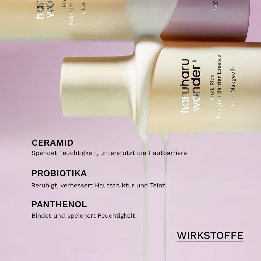 haruharu wonder Gesichtspflege Black Rice Probiotics Barrier Essence – Für trockene, empfindliche und feuchtigkeitsarme Haut geeignet, mit schwarzem Reis & Probiotika/ vegan