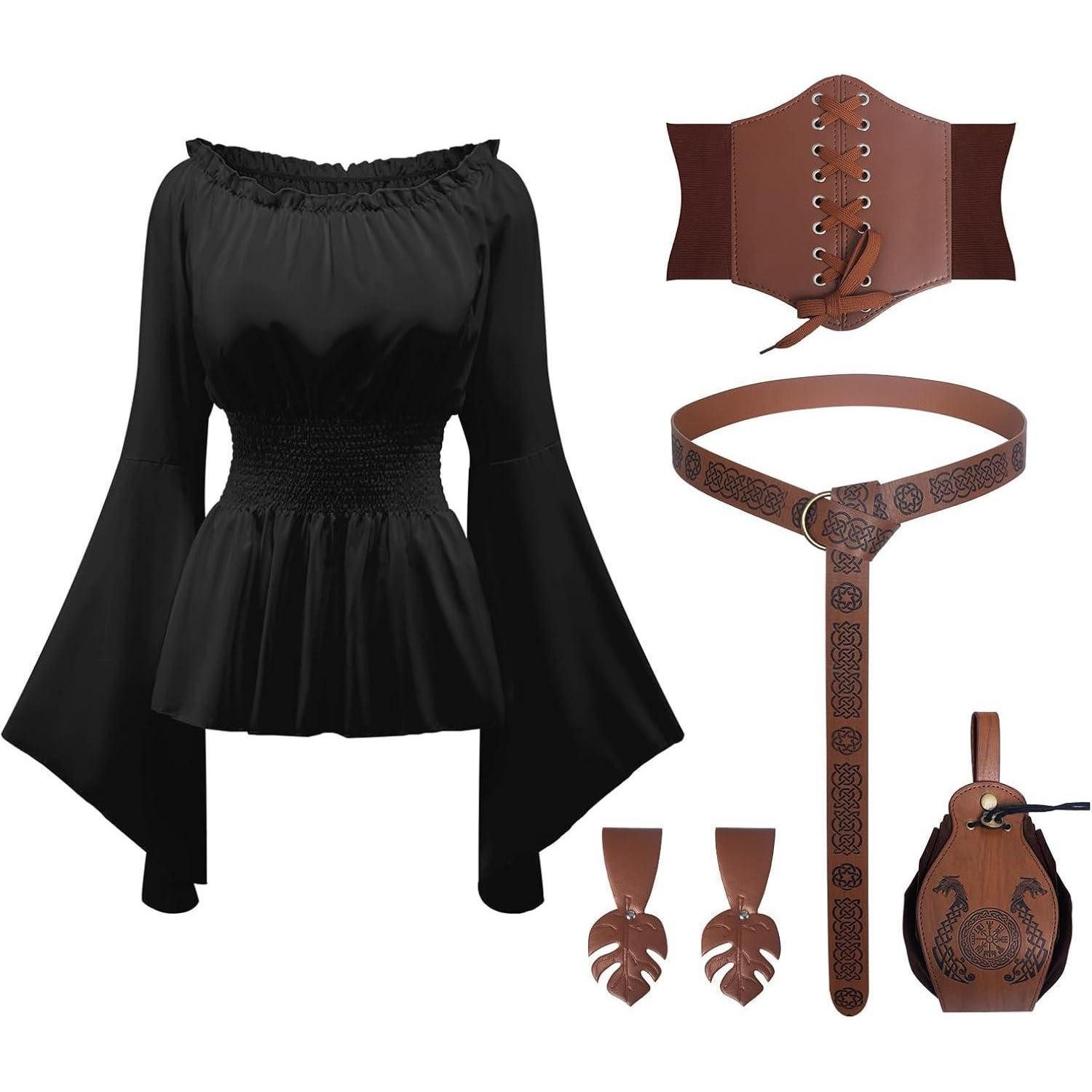 Wikinger-Kostüm Piratenkostüm Damen Korsett Bluse Halloween Karneval M Schwarz