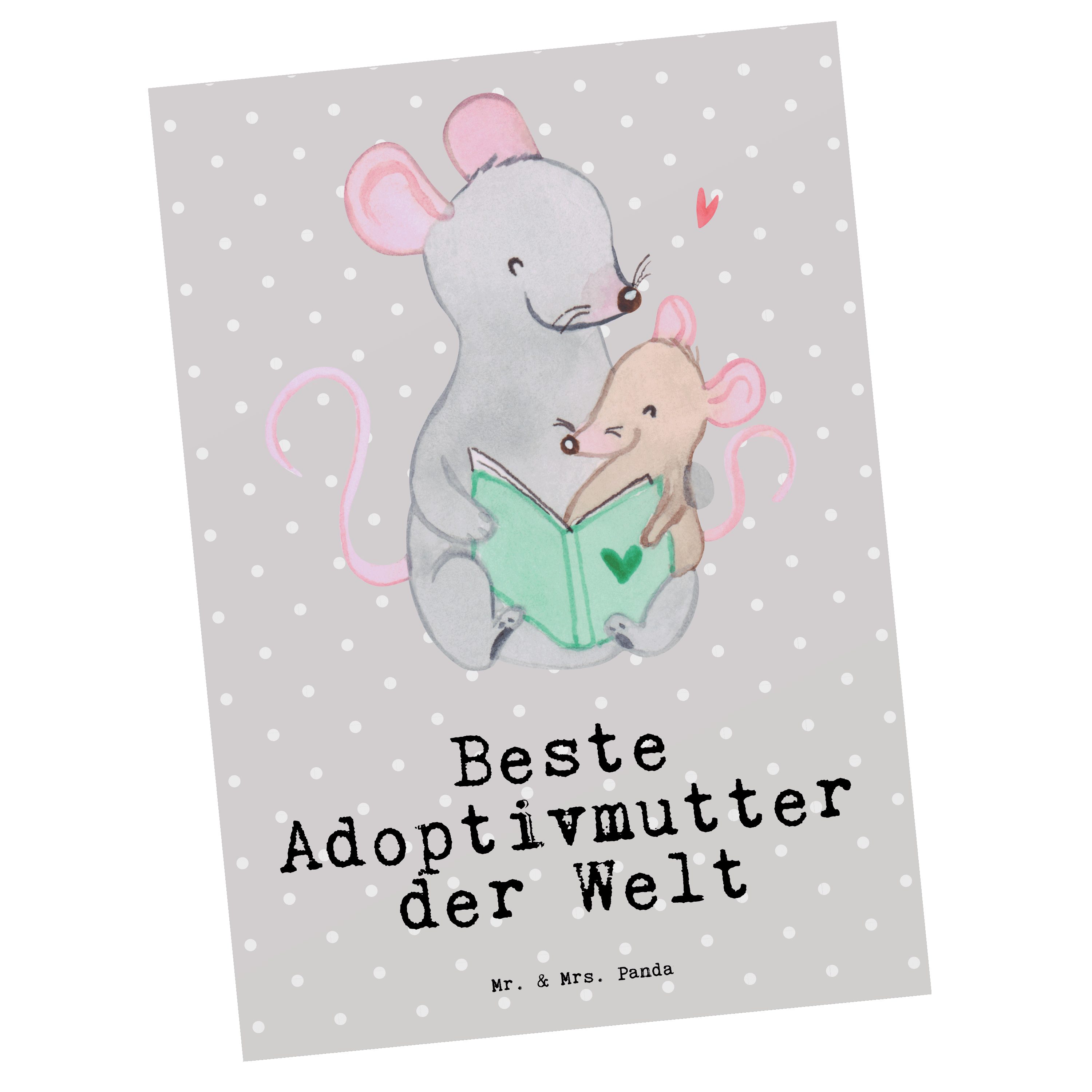 Mr. & Mrs. Panda Postkarte Maus Beste Adoptivmutter der Welt - Grau Pastell - Geschenk, Einladun