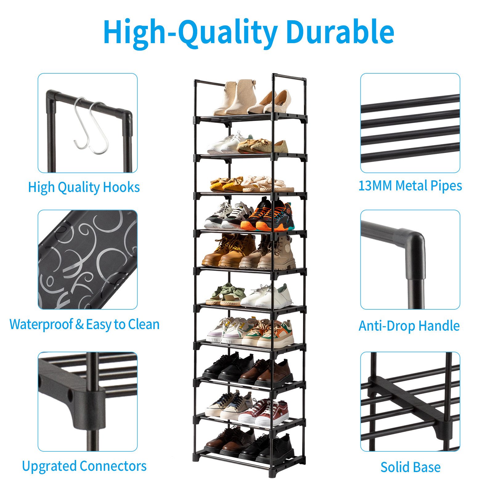 VINGLI Schuhregal aus Metall, Schuhablage, Mit 10 Ebenen, schmal, hoch, pla günstig online kaufen