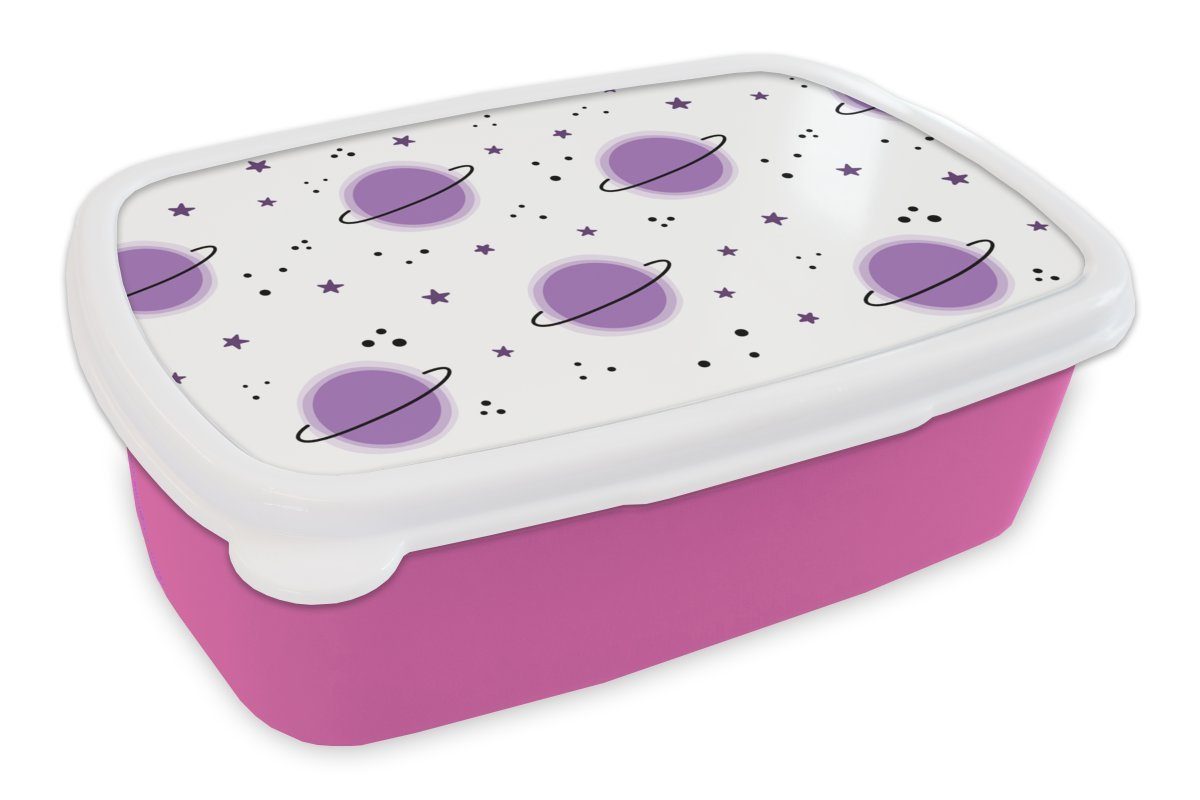 MuchoWow Lunchbox Weltraum - Planeten - Sterne - Raumfahrt - Muster, Kunststoff, (2-tlg), Brotbox für Erwachsene, Brotdose Kinder, Snackbox, Mädchen, Kunststoff rosa