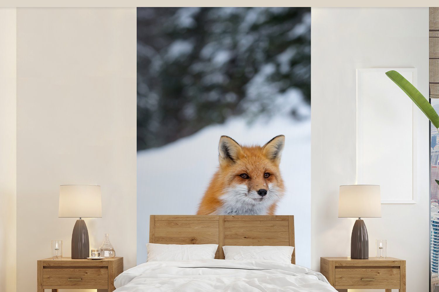 Schnee Wohnzimmer (2 - Fuchs Wald, Matt, Küche, für St), Fototapete MuchoWow Vliestapete - Schlafzimmer Fototapete bedruckt,