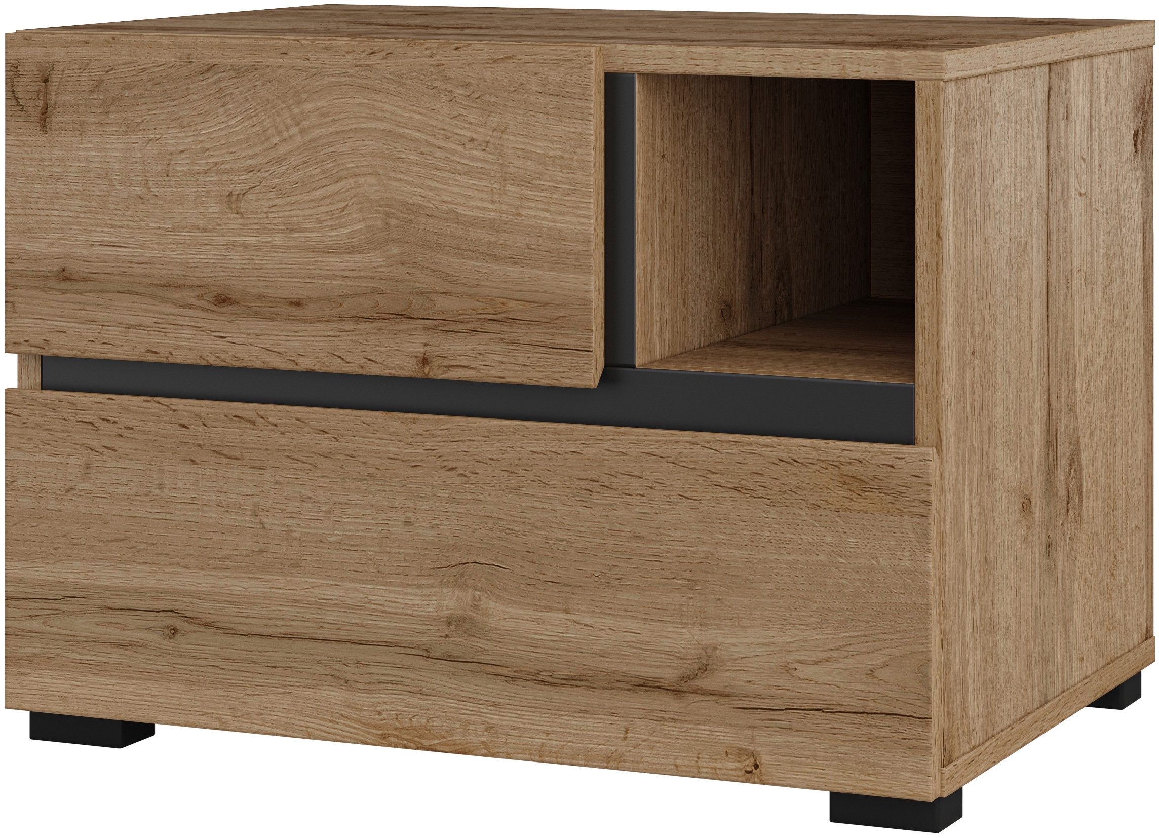 OTTO home Nachtkommode Cross, moderner griffloser Nachtschrank, Nachttisch, Nachtkonsole mit 2 Schubladen