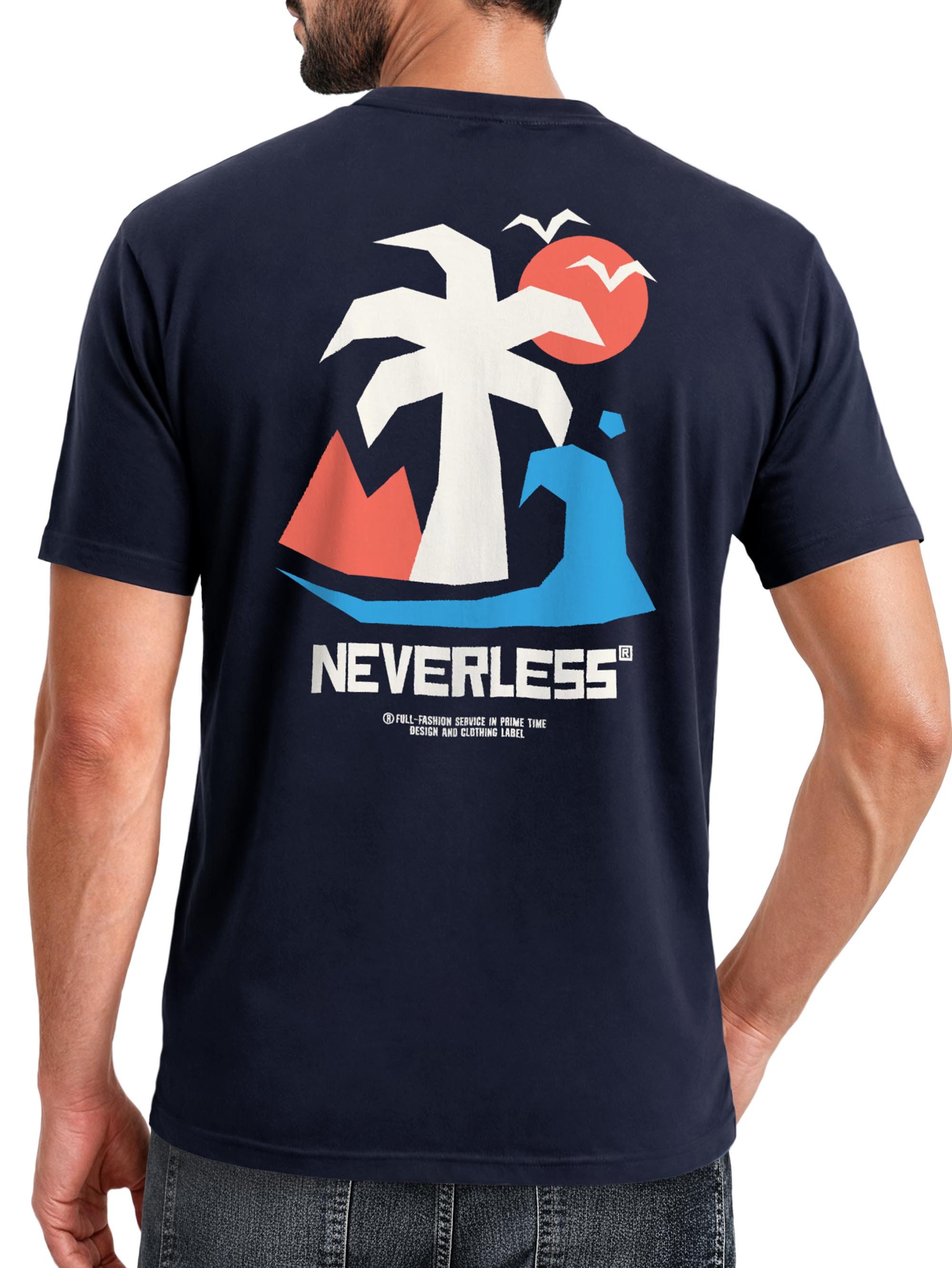 Neverless Print-Shirt Herren T-Shirt Backprint - Design Beach Palm - Baumwollshirt Männer mit Print
