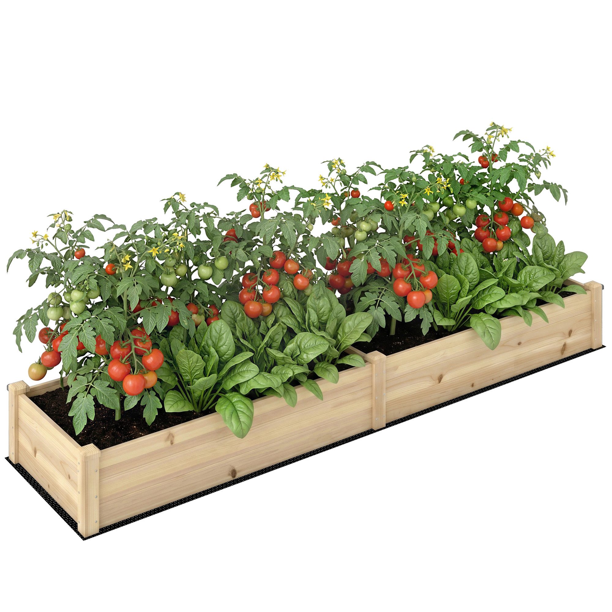 Outsunny Hochbeet 2 Pflanzbereiche, Innenverkleidung aus Vlies, Wetterbeständig (Pflanzkasten, 1 St., Blumenkasten), für Garten, Balkon, Naturholz