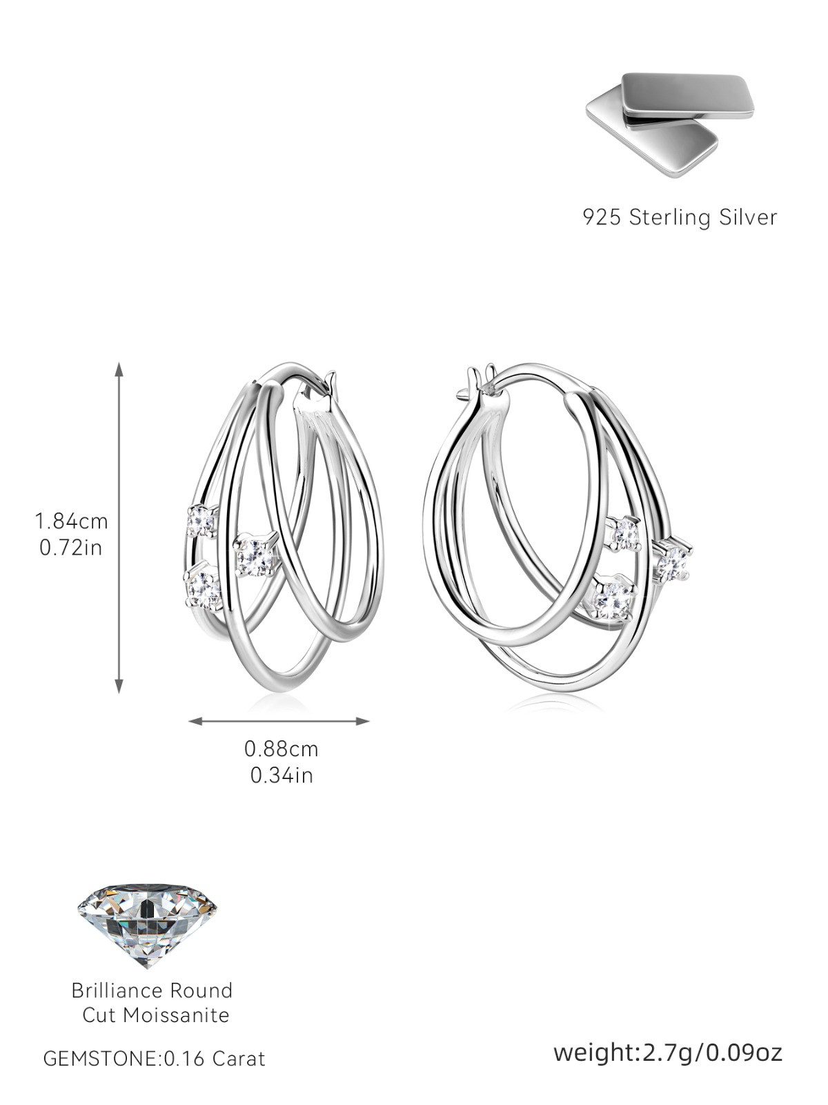 ROUGEMONT Paar Creolen Funkelnde Moissanit Creolen Ohrringe mit Zertifikat Gold, Hypoallergen