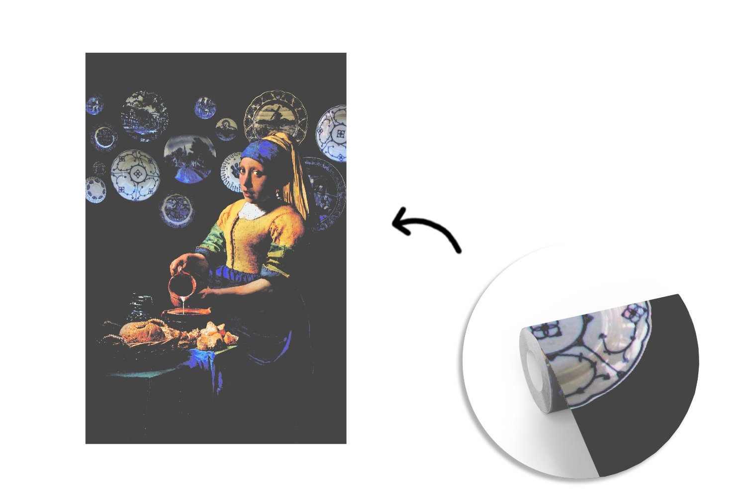 mit Milchmädchen St), MuchoWow Das Tapete Matt, - dem bedruckt, Perlenohrring für Fototapete Wandtapete Mädchen (3 Montagefertig Vinyl - Vermeer, Wohnzimmer,