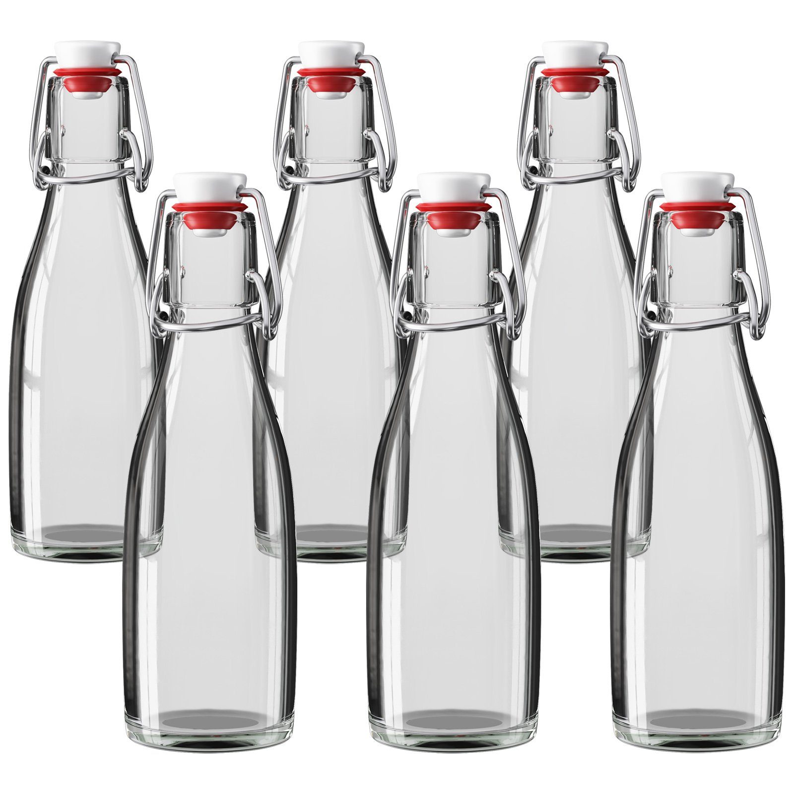 Wellgro Vorratsglas Wellgro 200 ml Glasflasche mit Bügelverschluss - 5,5 x  19 cm (xH) - Glas Flasche klar - Porzellanverschluss -  Bügelverschlussflasche - verschiedene Mengen wählbar, (6-tlg)