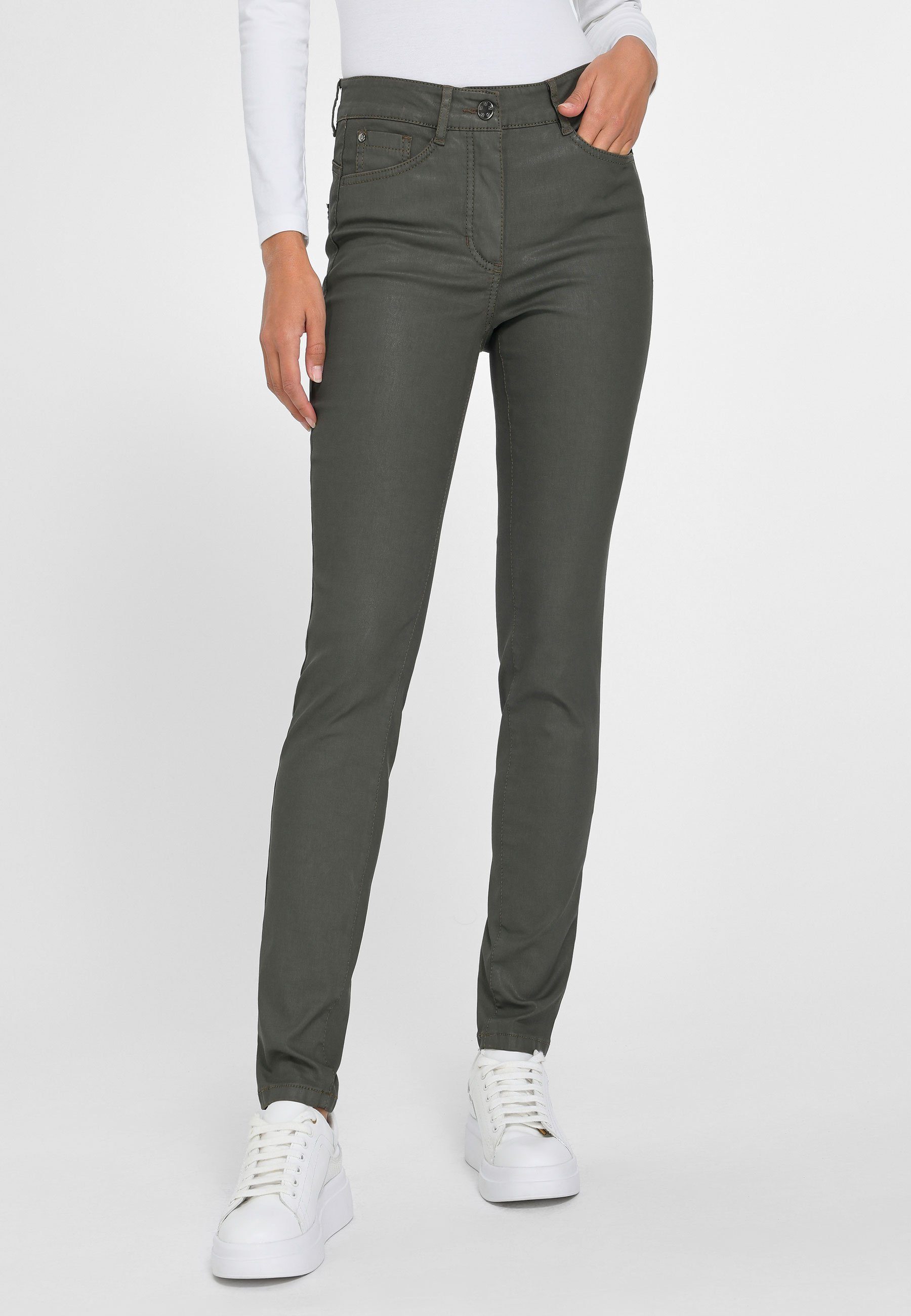 Cotton Taschen mit Basler OLIVE 5-Pocket-Jeans