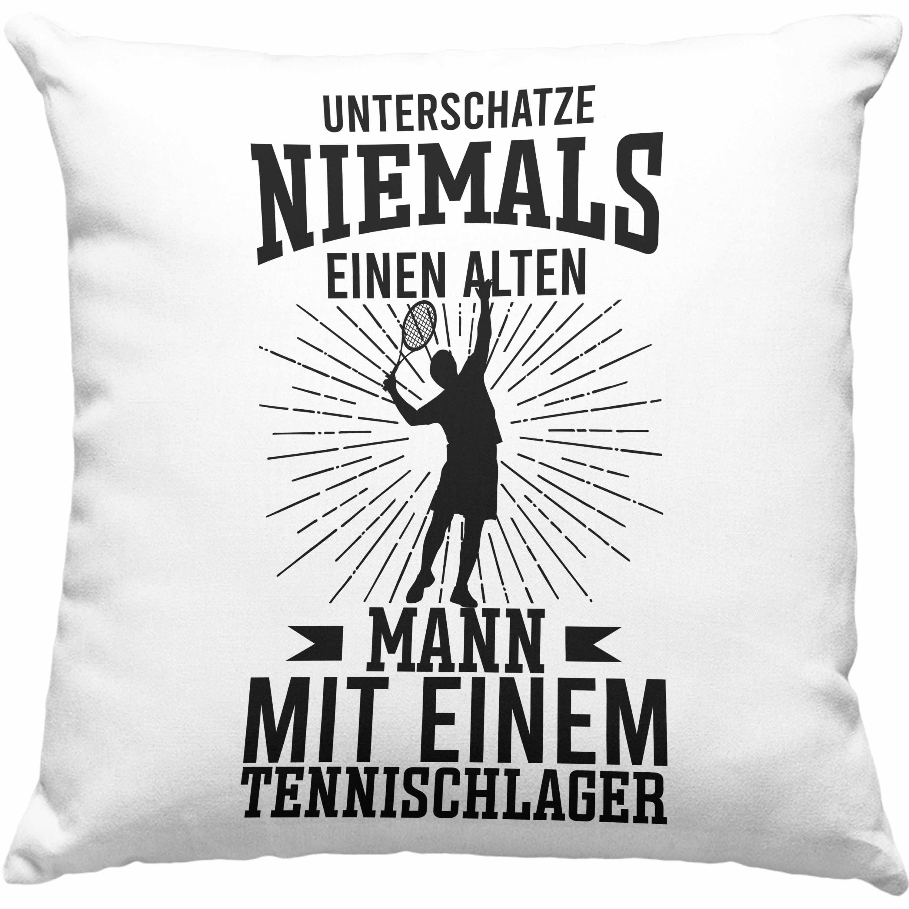 Dekokissen Mann mit Spruch Coach Kissen 40x40 Tennisspieler für Trendation Alten Geschenk Trendation EInen Männer für Unterschätze Dekokissen Tennis Füllung Grün Frauen mit Tennis-Trainer - Niemals