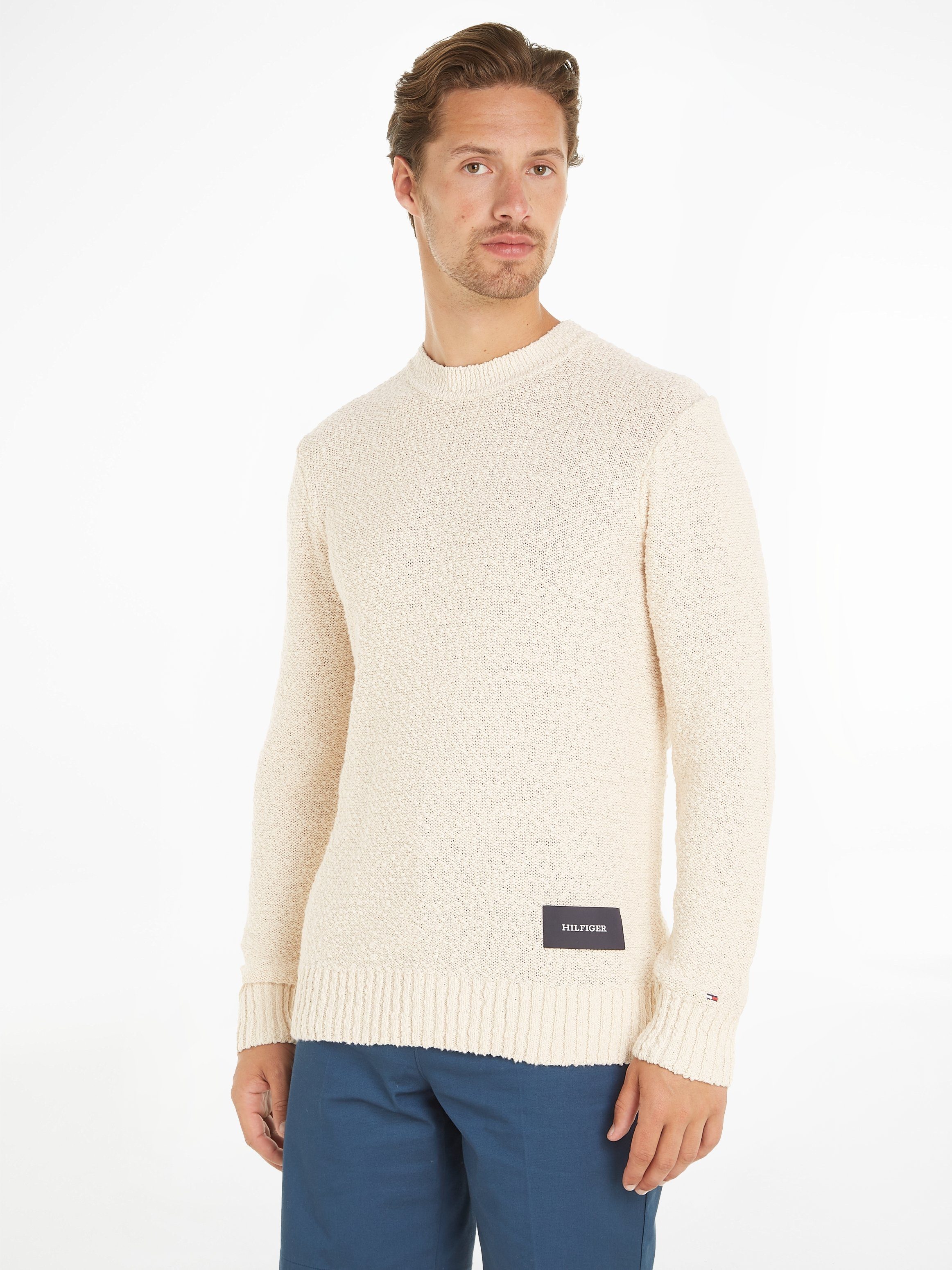 Tommy Hilfiger Strickpullover SLUB YARN C NK mit Logostickerei am Ärmel